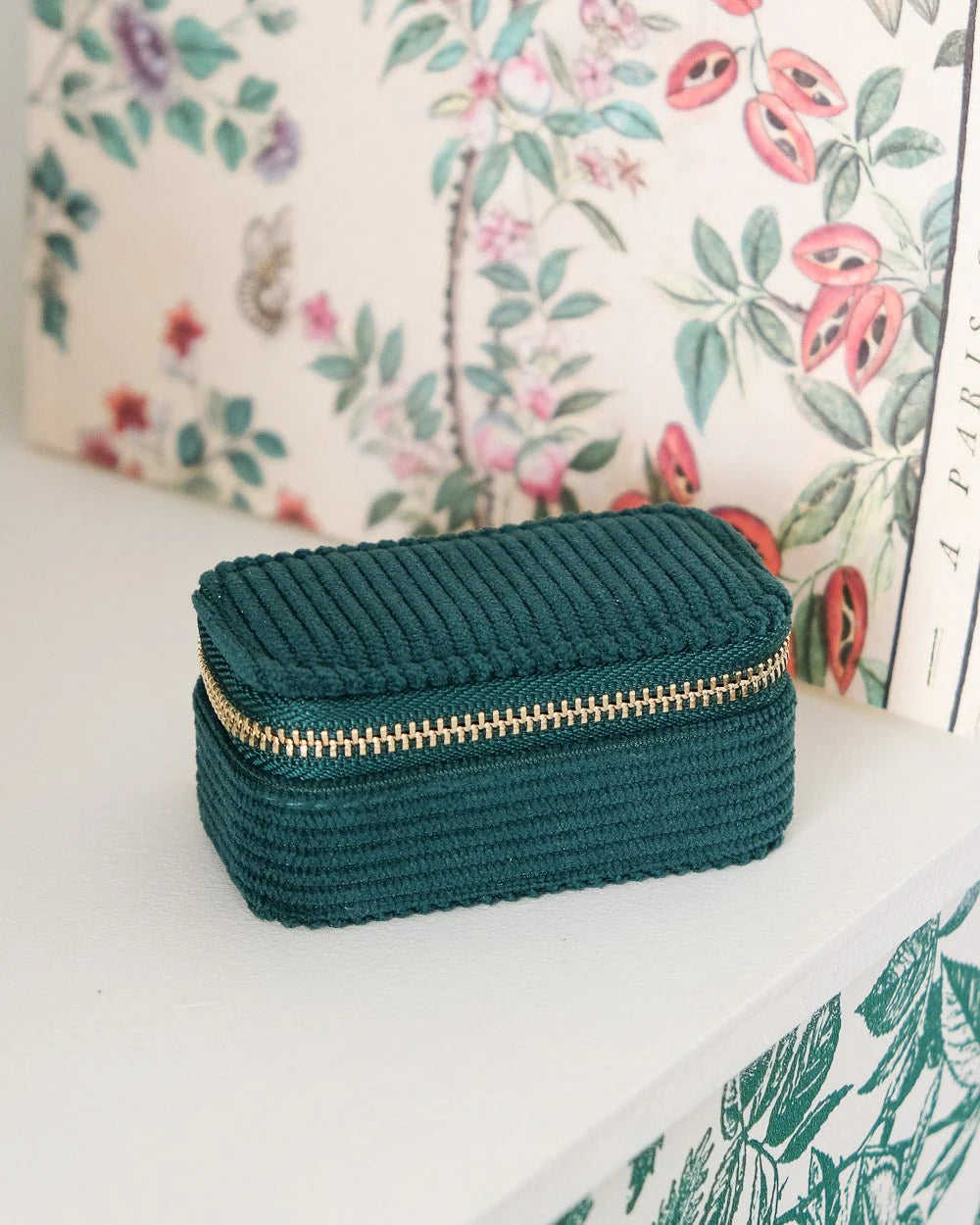 Marie Mini Travel Jewelry Box In Corduroy Green