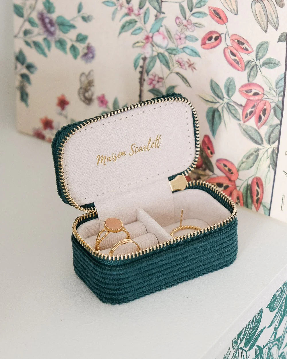 Marie Mini Travel Jewelry Box In Corduroy Green