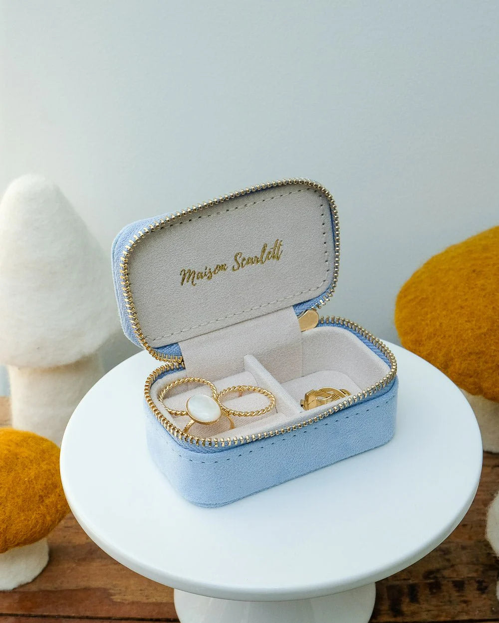 Marie Mini Travel Jewelry Box In Sky Blue Velvet