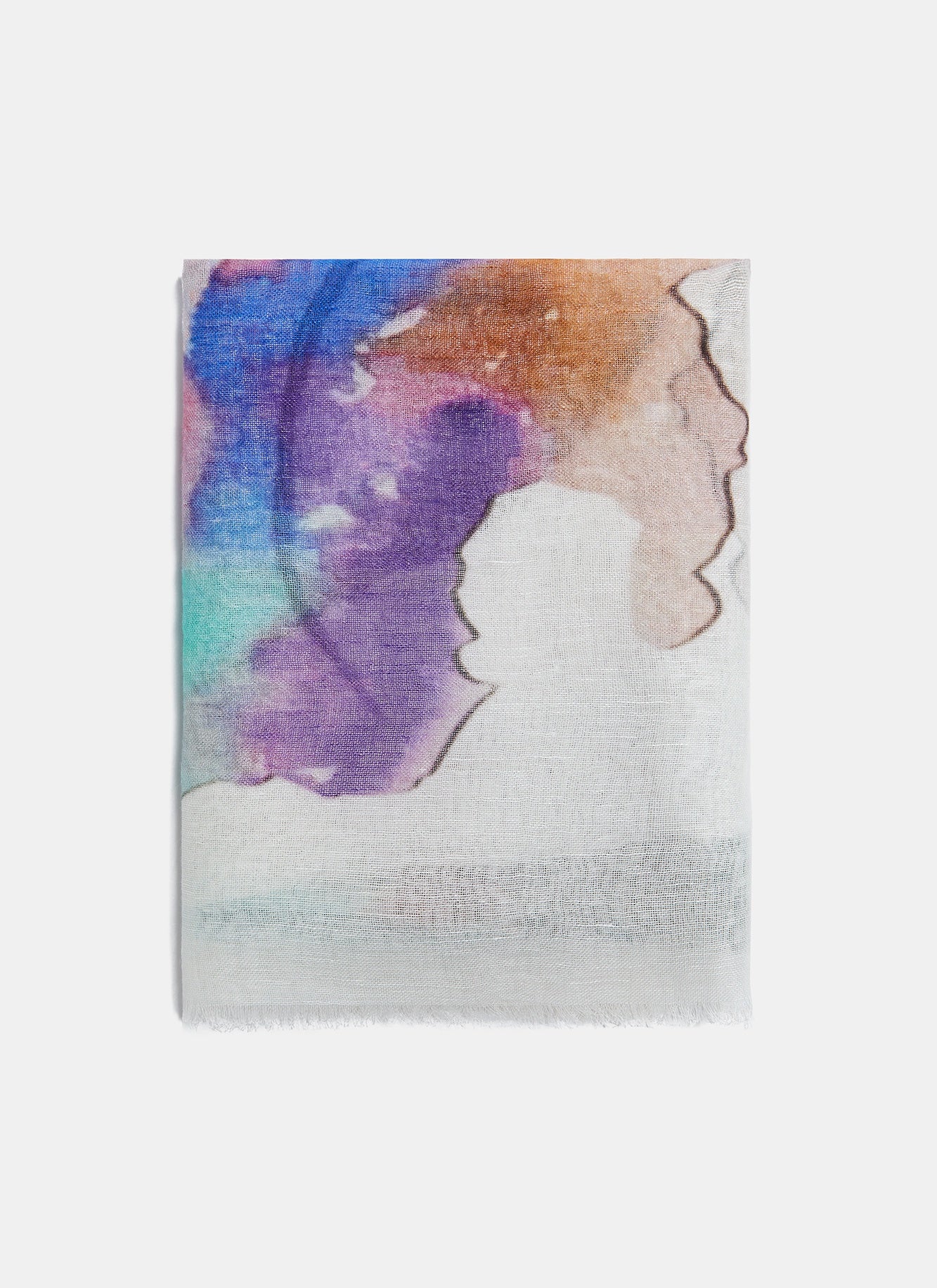 Women Shawl | Multicolor Linen And Cotton Scarf With Print by Spanish designer Adolfo Dominguez