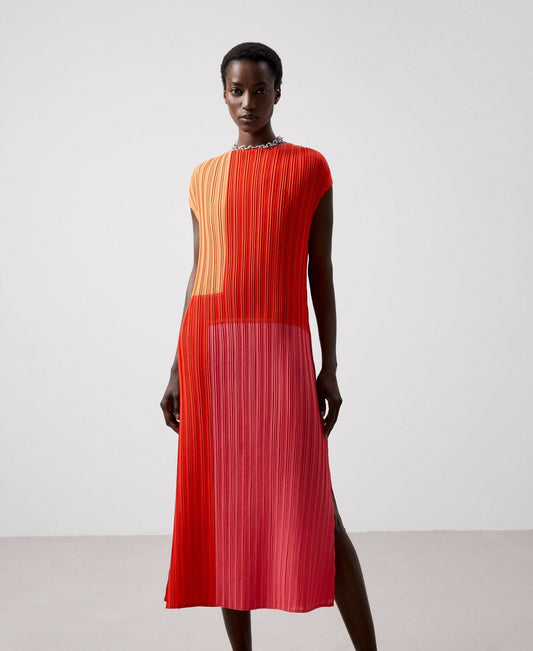 Women Dress | Multicolor Tricolor Straight Dress In Crinkle by Spanish designer Adolfo Dominguez