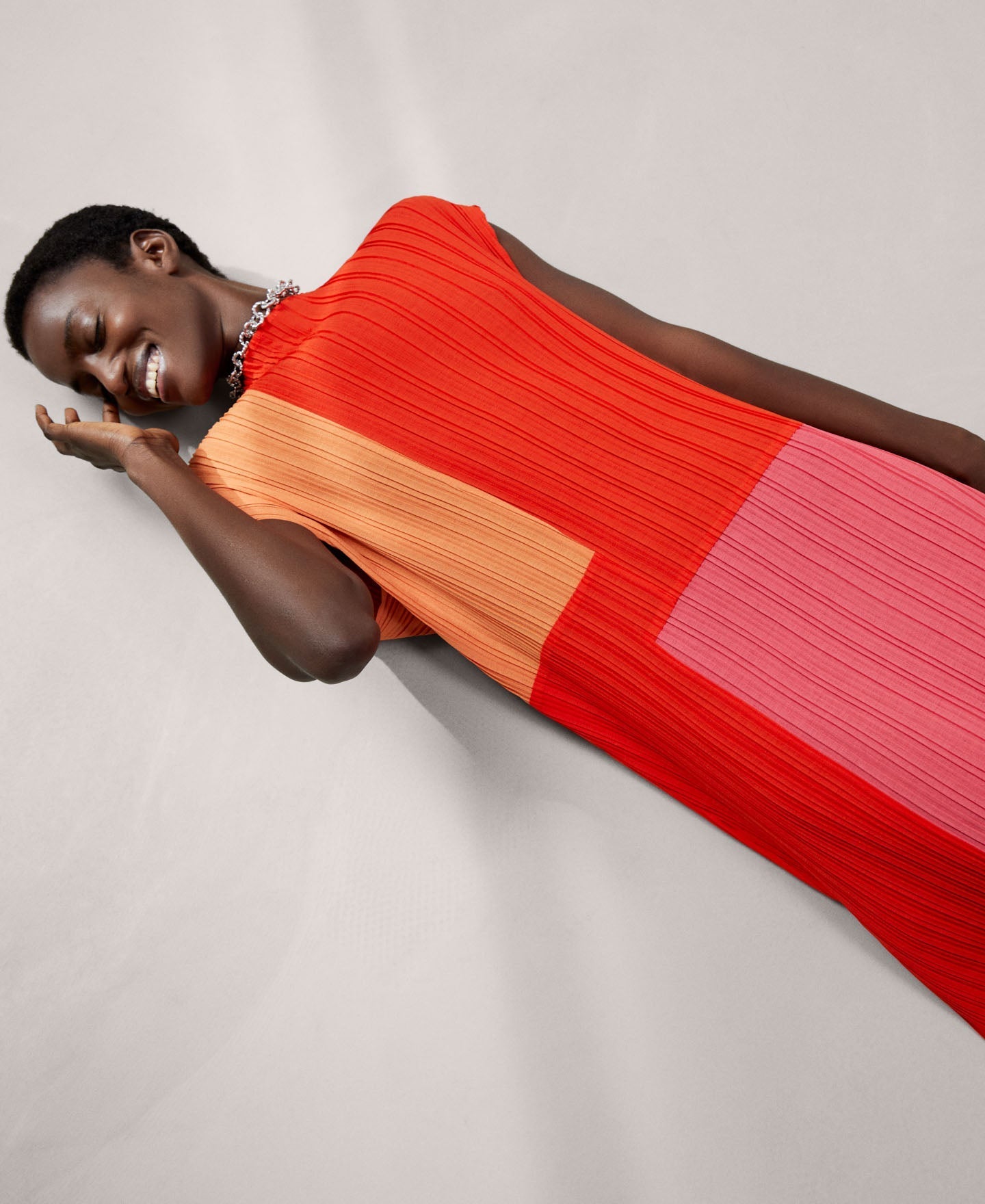 Women Dress | Multicolor Tricolor Straight Dress In Crinkle by Spanish designer Adolfo Dominguez