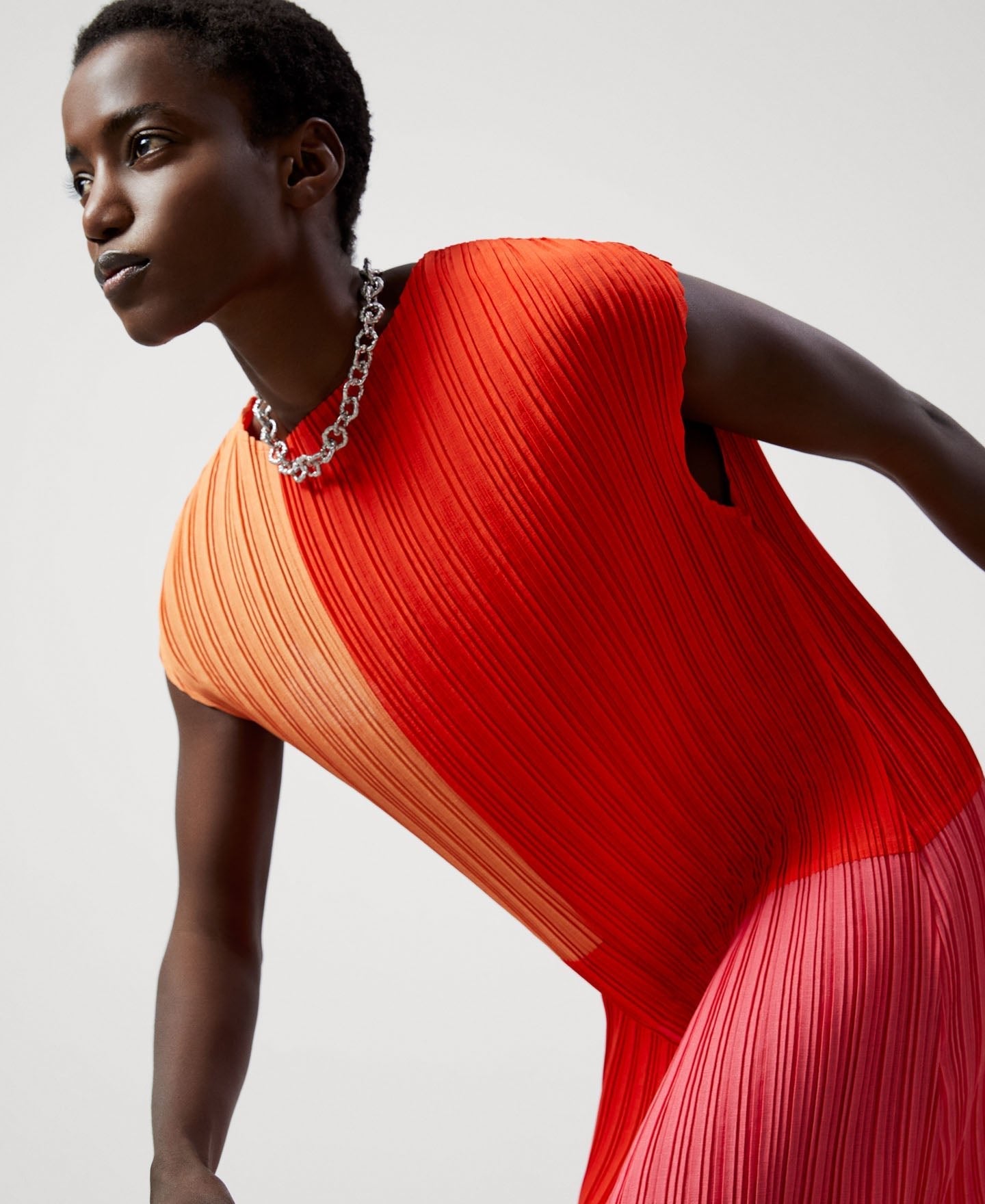 Women Dress | Multicolor Tricolor Straight Dress In Crinkle by Spanish designer Adolfo Dominguez