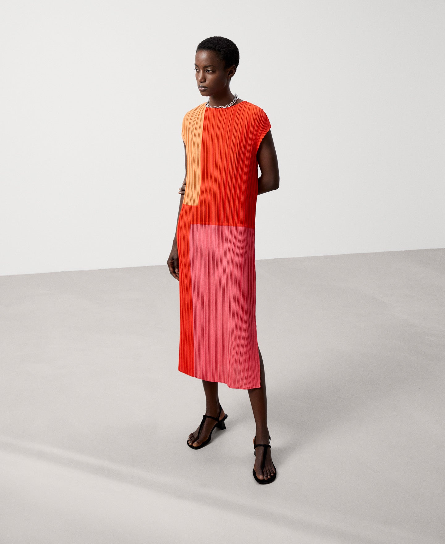 Women Dress | Multicolor Tricolor Straight Dress In Crinkle by Spanish designer Adolfo Dominguez