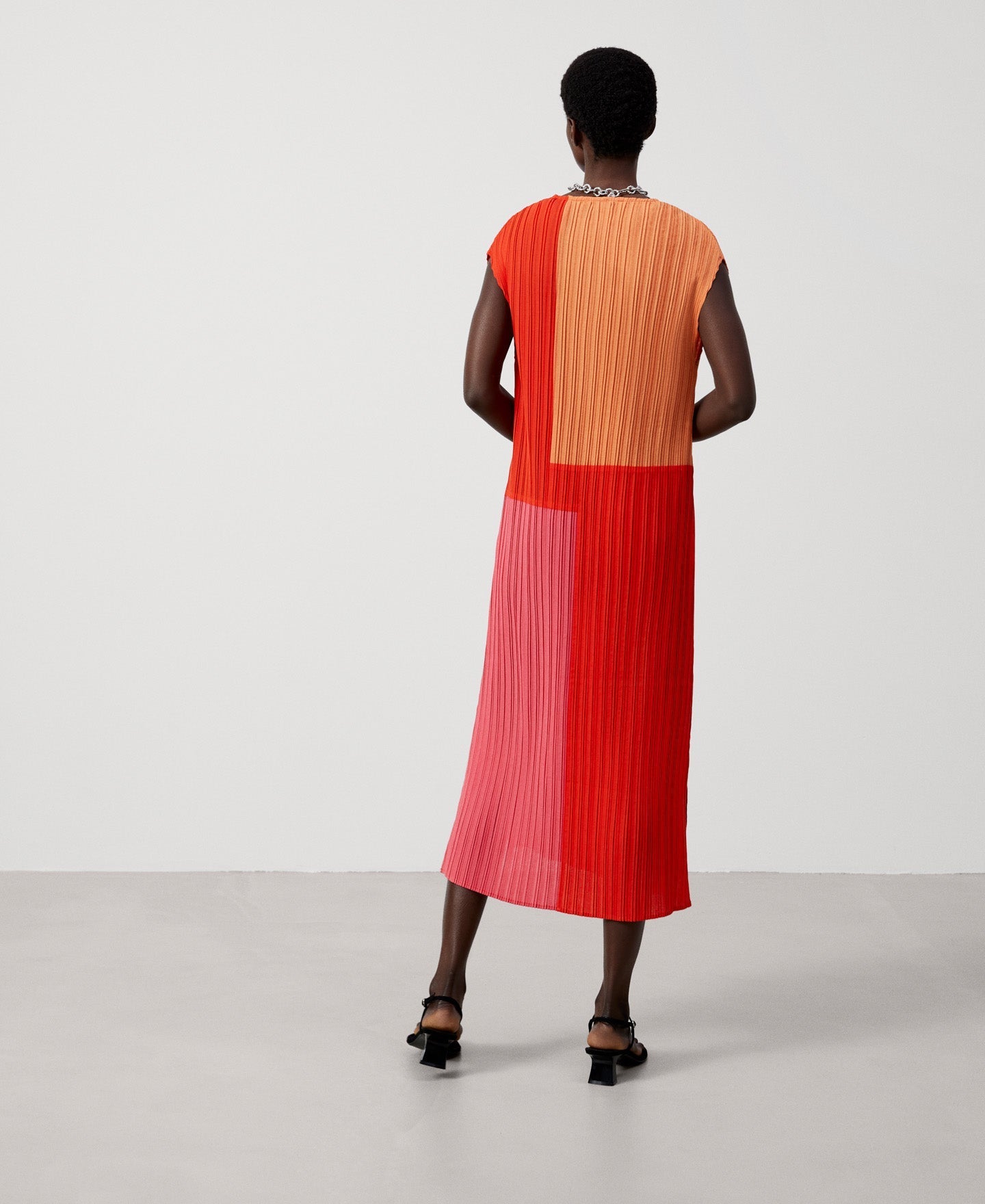 Women Dress | Multicolor Tricolor Straight Dress In Crinkle by Spanish designer Adolfo Dominguez
