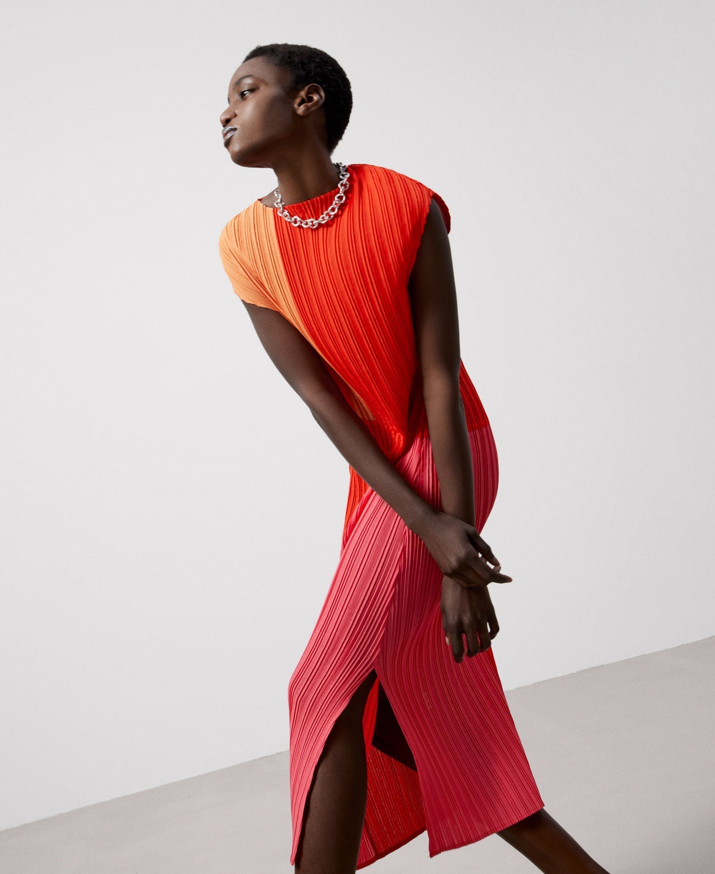 Women Dress | Multicolor Tricolor Straight Dress In Crinkle by Spanish designer Adolfo Dominguez