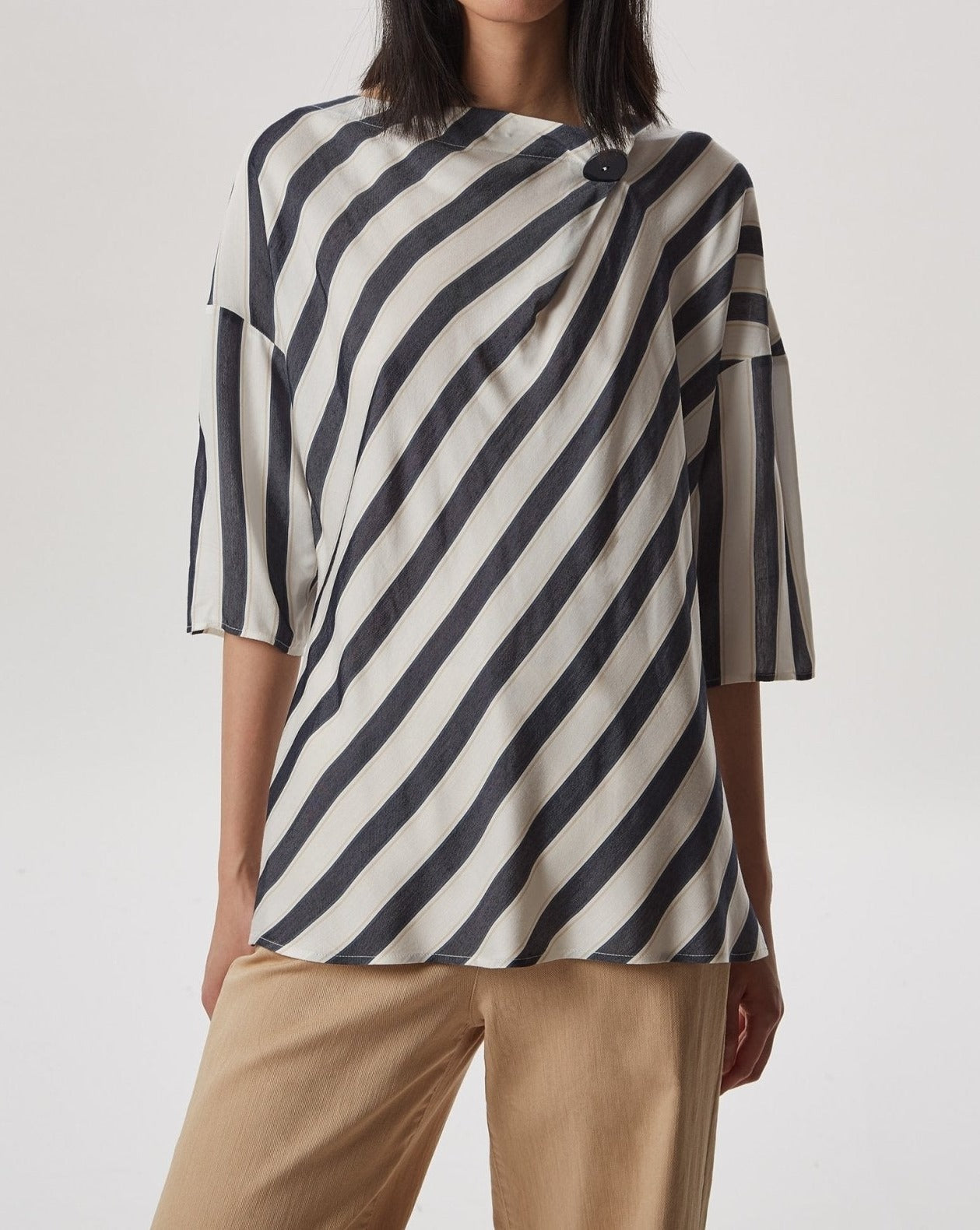 Women Long-Sleeve Shirt | Multicolor Viscose Shirt With Button-Detail by Spanish designer Adolfo Dominguez