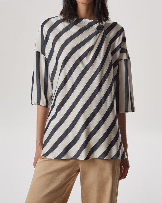 Women Long-Sleeve Shirt | Multicolor Viscose Shirt With Button-Detail by Spanish designer Adolfo Dominguez