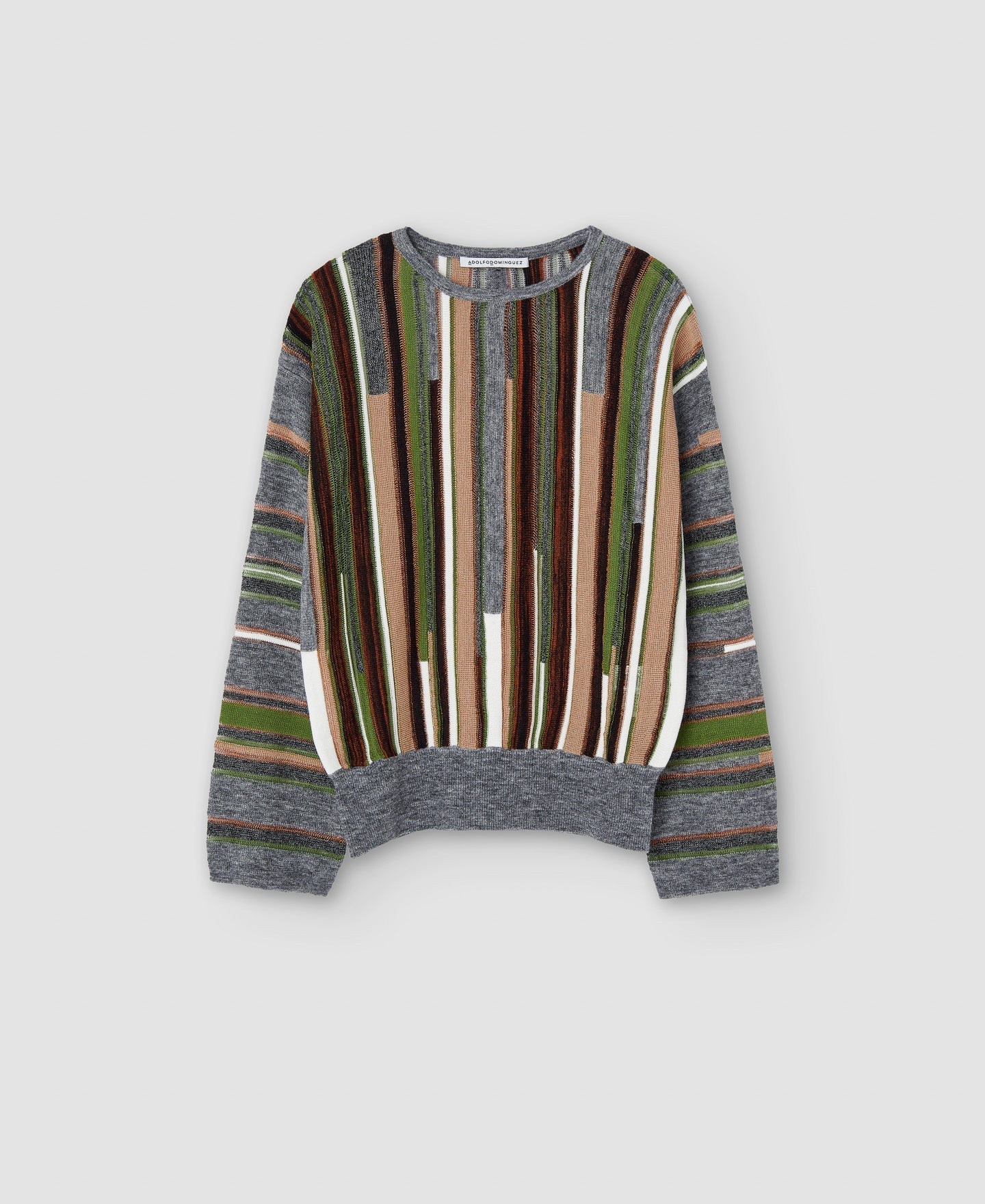Women Jersey | Multicolor Wool Intarsia Round Neckline Sweater by Spanish designer Adolfo Dominguez
