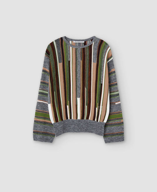 Women Jersey | Multicolor Wool Intarsia Round Neckline Sweater by Spanish designer Adolfo Dominguez