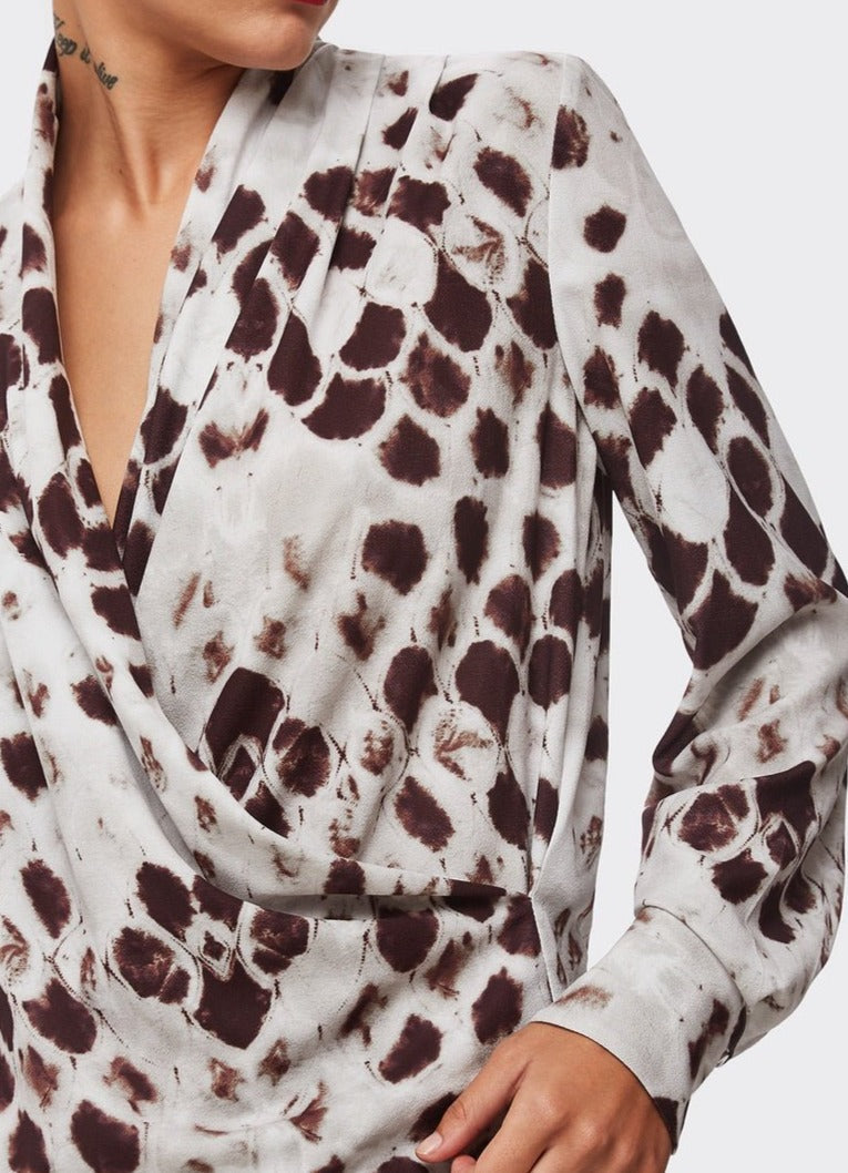 Women Long-Sleeve Shirt | Multicolor Wrap Shirt With Signature Snake Print by Spanish designer Adolfo Dominguez