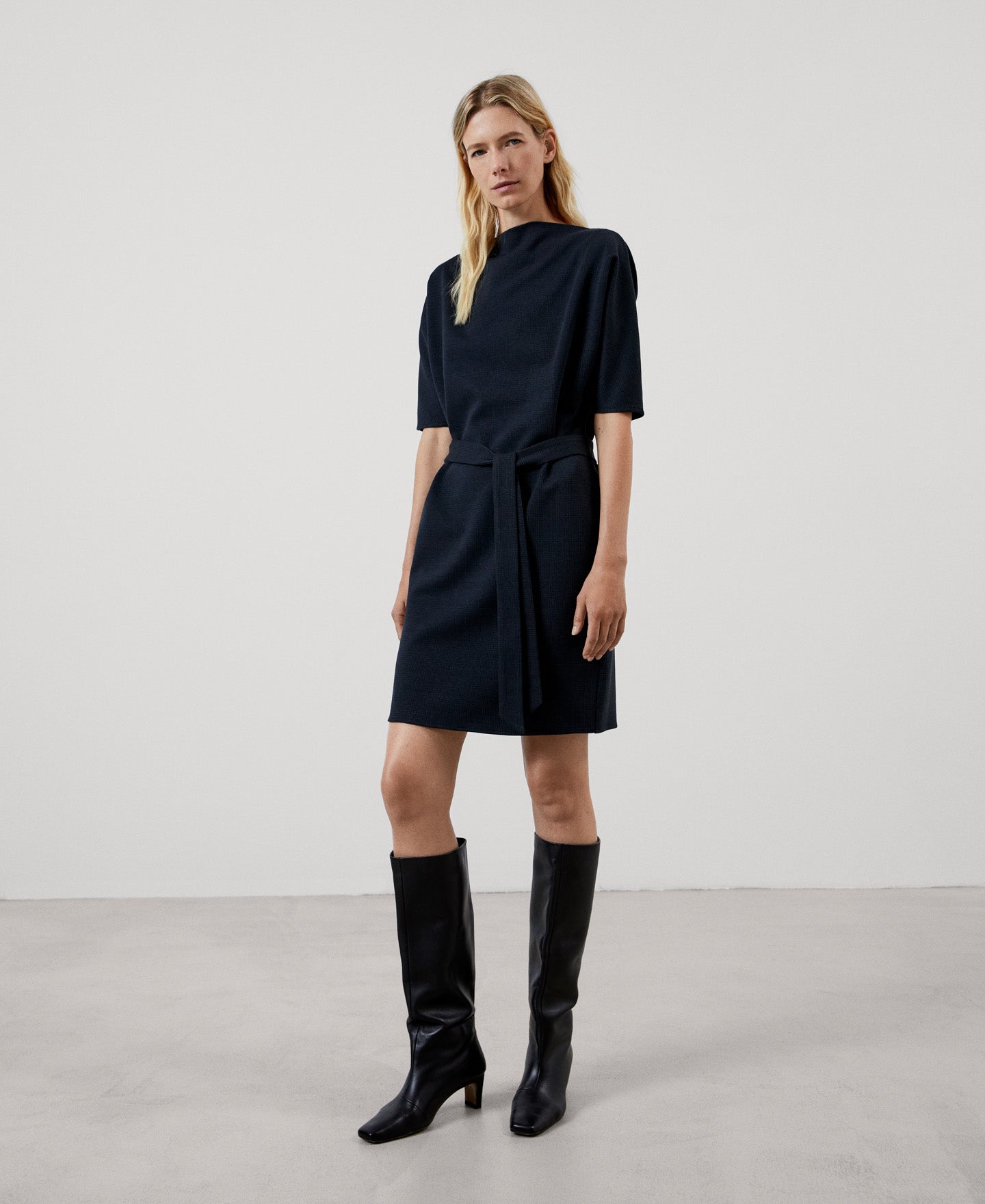 Women Dress | Multicolor2 Recycled Polyester Belted Dress by Spanish designer Adolfo Dominguez