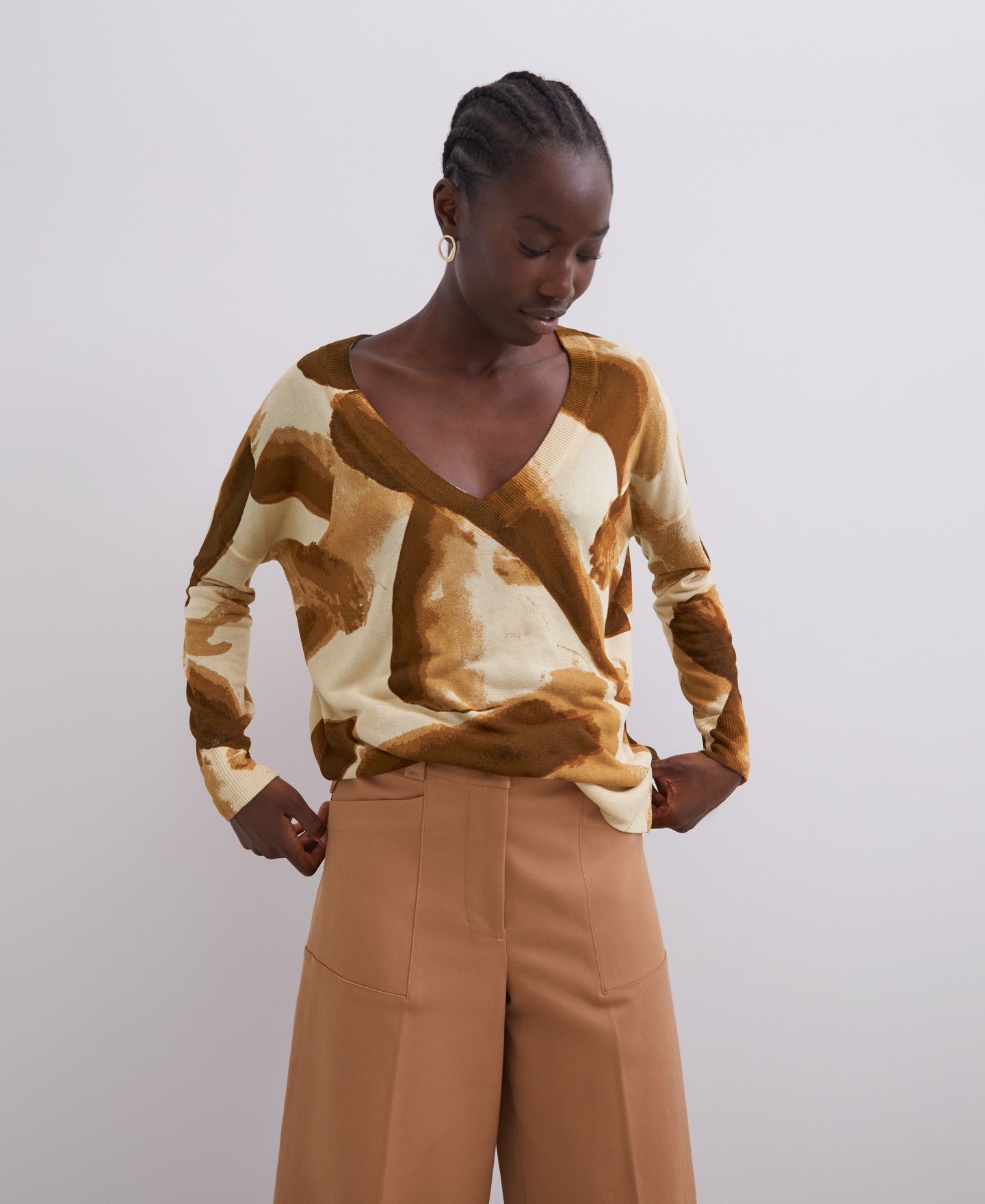 Women Jersey | Multicolor2 V-Neck Viscose Printed Sweater by Spanish designer Adolfo Dominguez