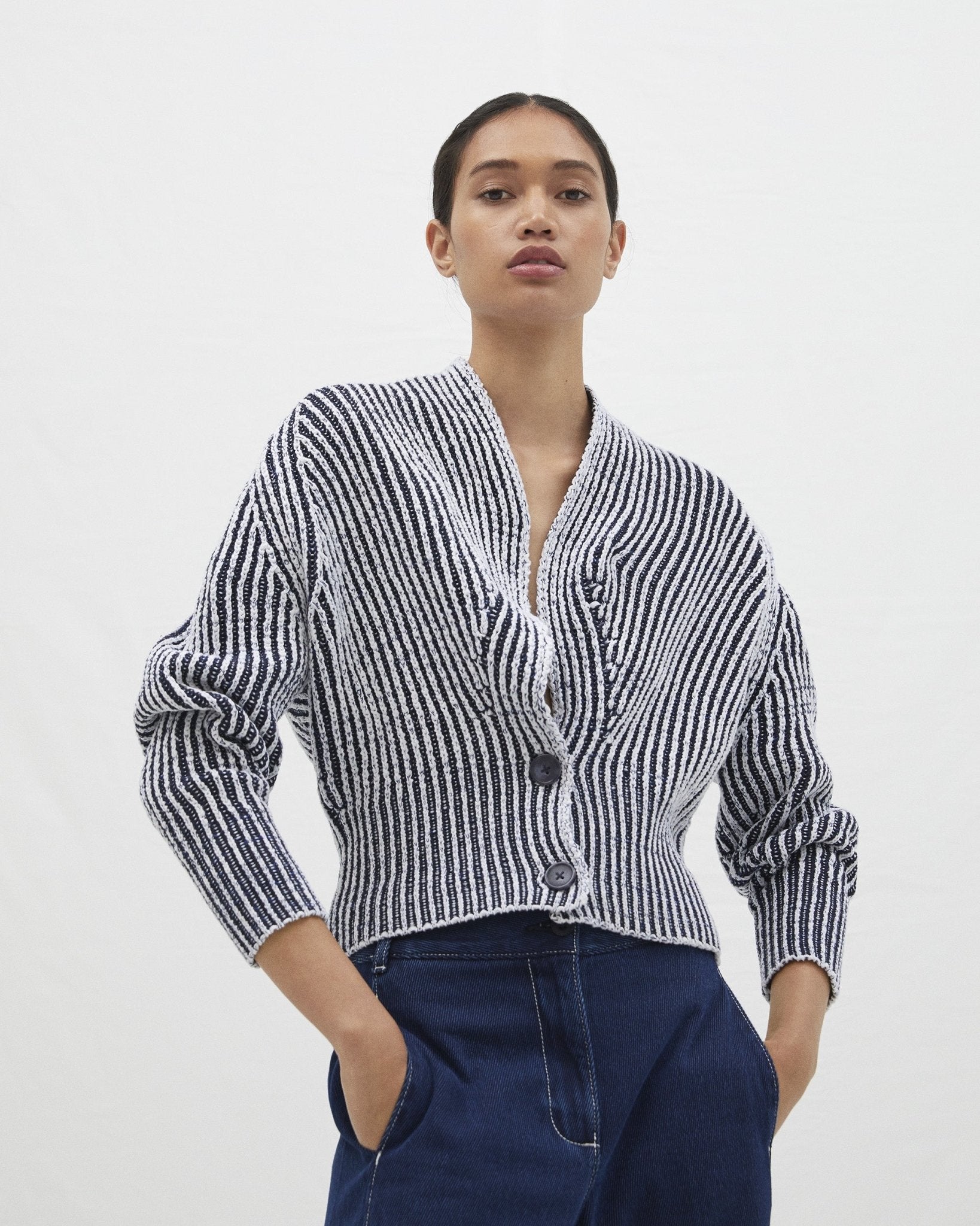 Women Knit Jacket | Multicolour Knitted Jacket With Two Buttons by Spanish designer Adolfo Dominguez