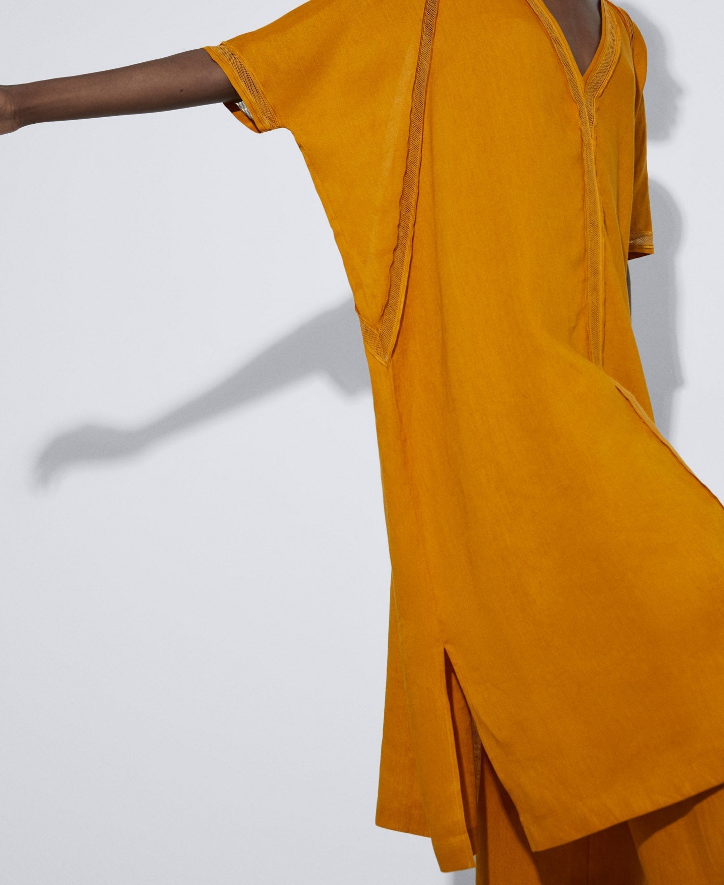Women Shirt | Mustard Responsible Linen Kaftan Shirt by Spanish designer Adolfo Dominguez