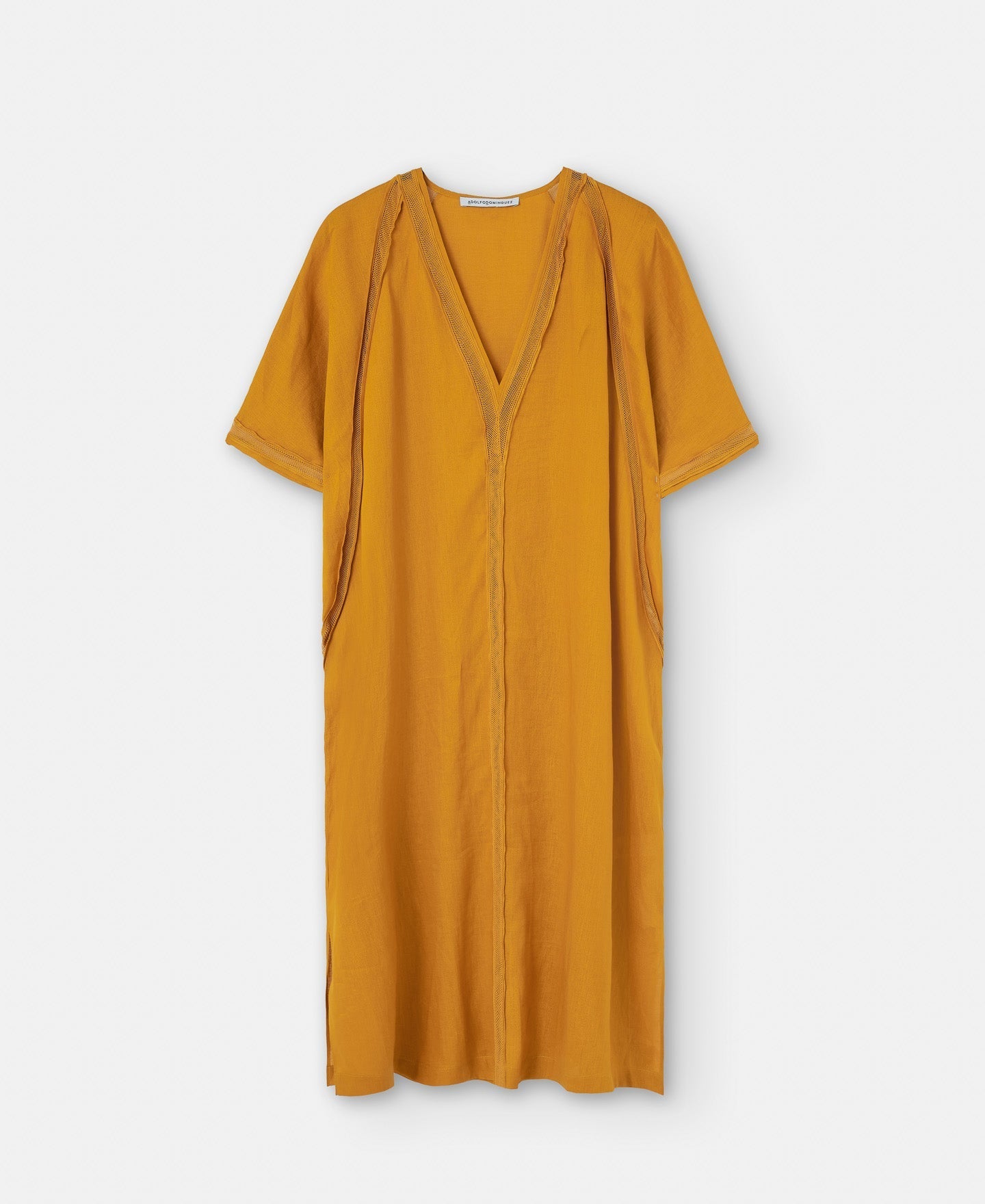 Women Shirt | Mustard Responsible Linen Kaftan Shirt by Spanish designer Adolfo Dominguez