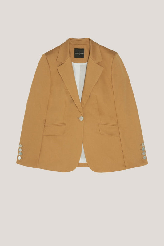 Knitwear | Mustard satin cotton suit jacket with one button by Spanish designer Roberto Verino