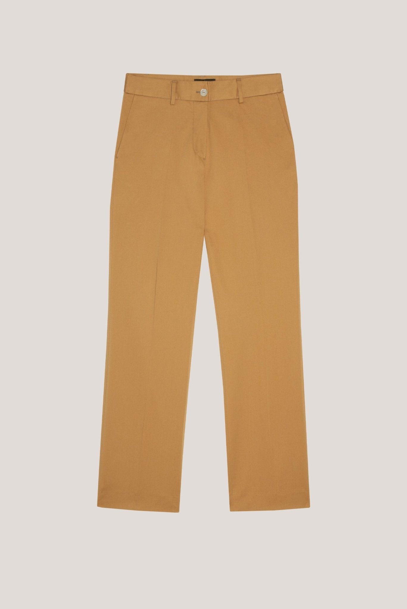 Pants | Mustard straight cotton satin pants by Spanish designer Roberto Verino