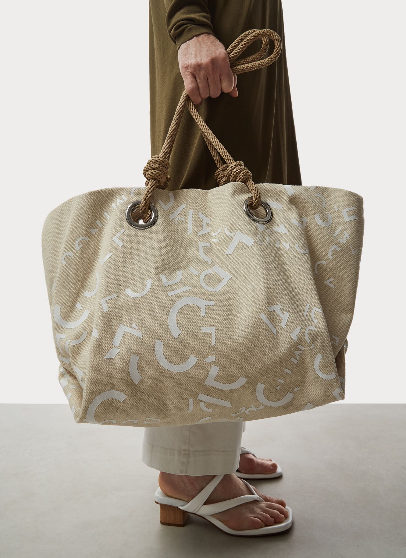 Women Bags | Natural Logoed Canvas Shopper by Spanish designer Adolfo Dominguez