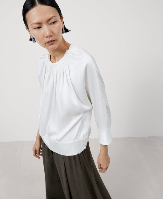 Women Short Sleeved Shirt | Natural White Dolman Sleeve Shirt by Spanish designer Adolfo Dominguez