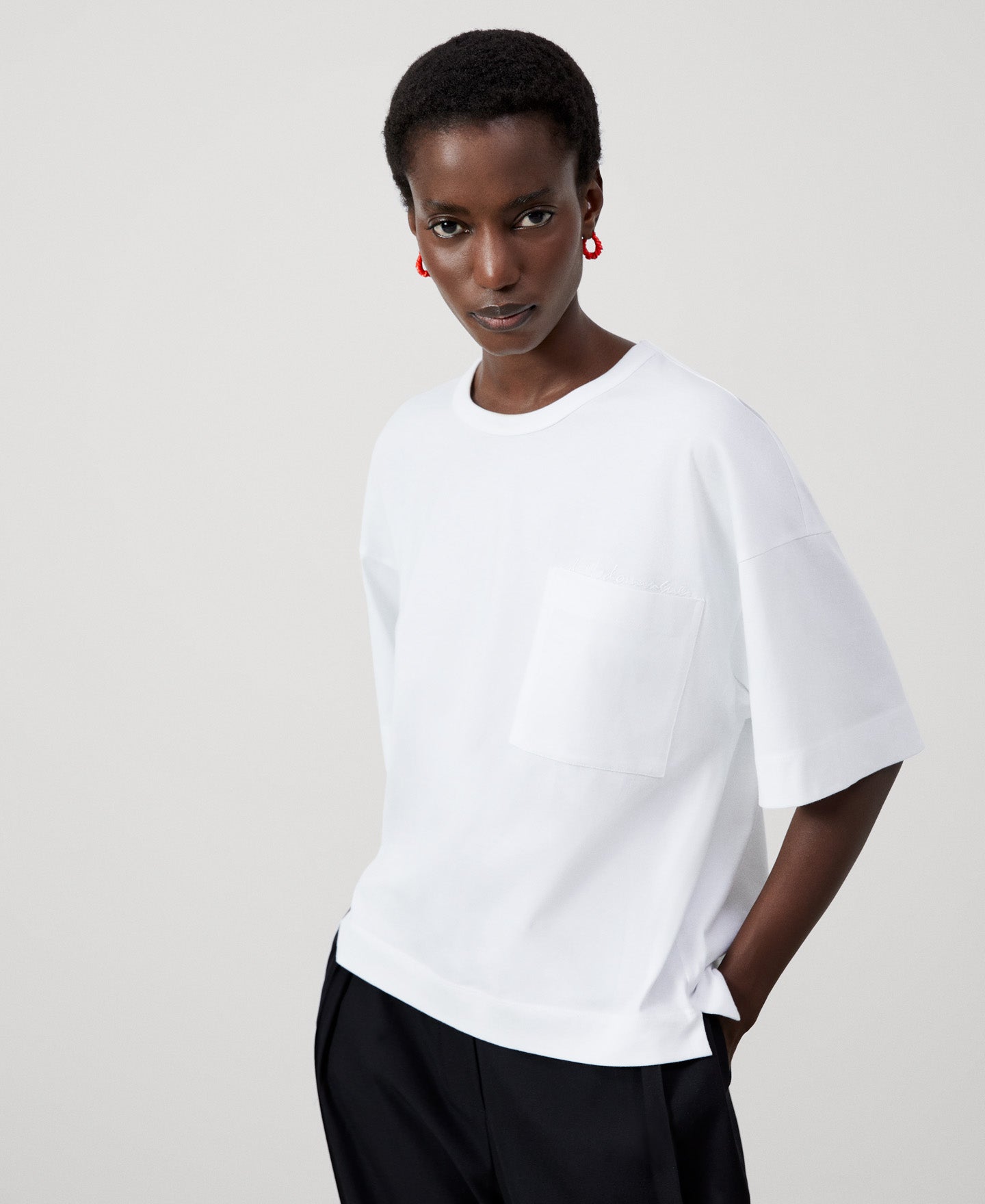 Women T-Shirt (Short Sleeve) | Natural White Straight Line Organic Cotton T-Shirt by Spanish designer Adolfo Dominguez