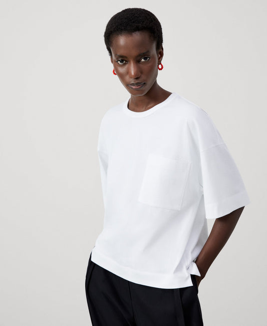Women T-Shirt (Short Sleeve) | Natural White Straight Line Organic Cotton T-Shirt by Spanish designer Adolfo Dominguez