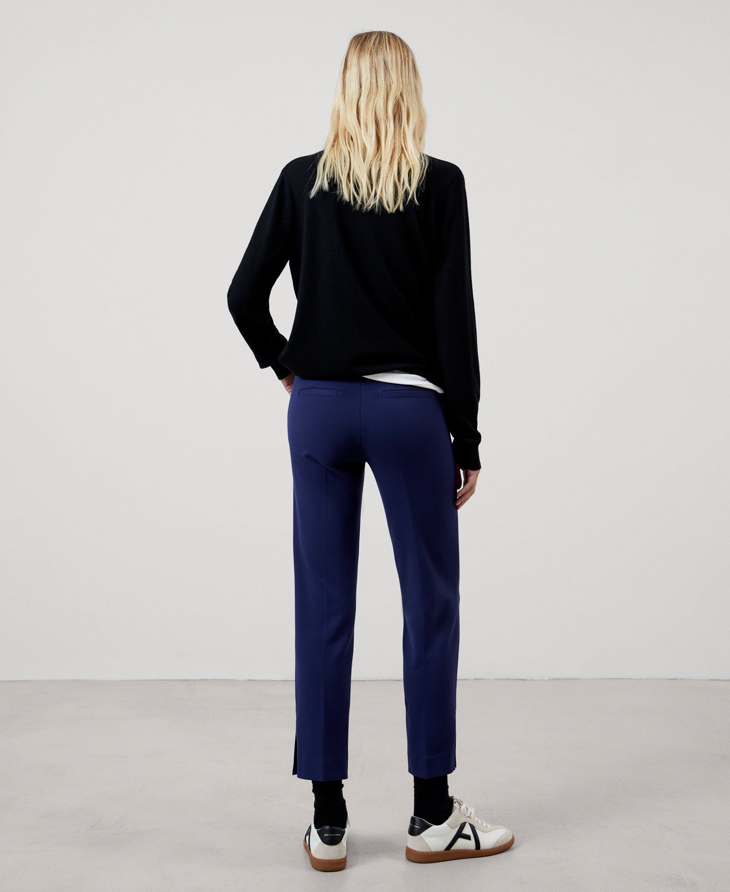 Women Trousers | Navy Blue Ankle Length Viscose Skinny Trousers by Spanish designer Adolfo Dominguez