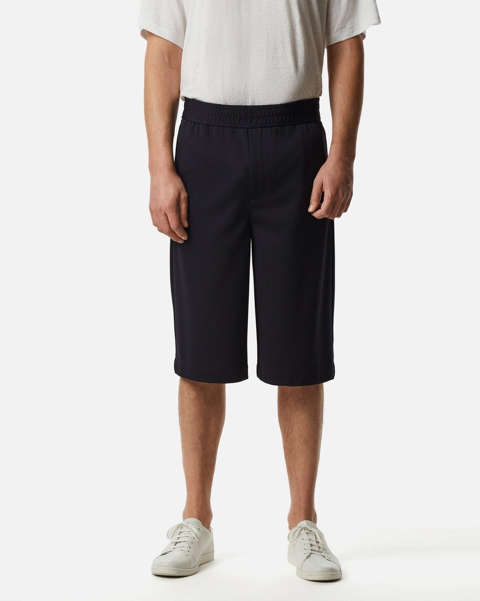 Navy Blue Bermuda Shorts With Elastic Waist – Love Persimmon
