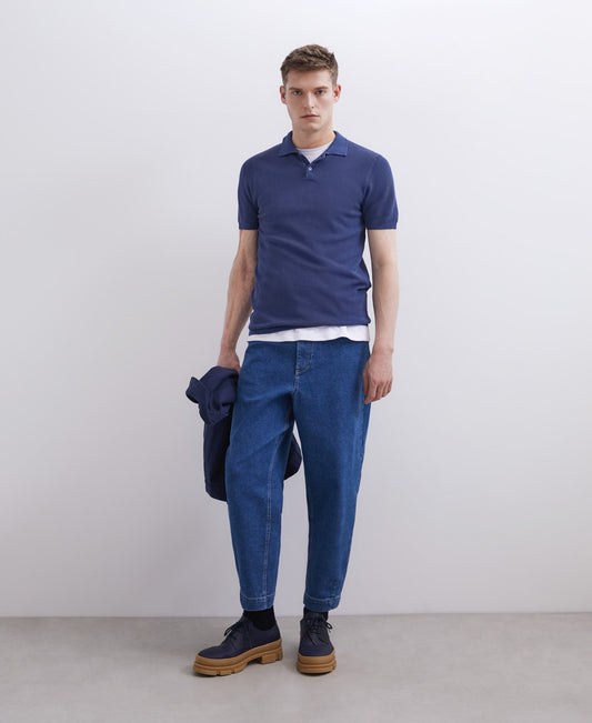 Men Polo | Navy Blue Blue Navy Pique Shirt Collar Polo Shirt by Spanish designer Adolfo Dominguez