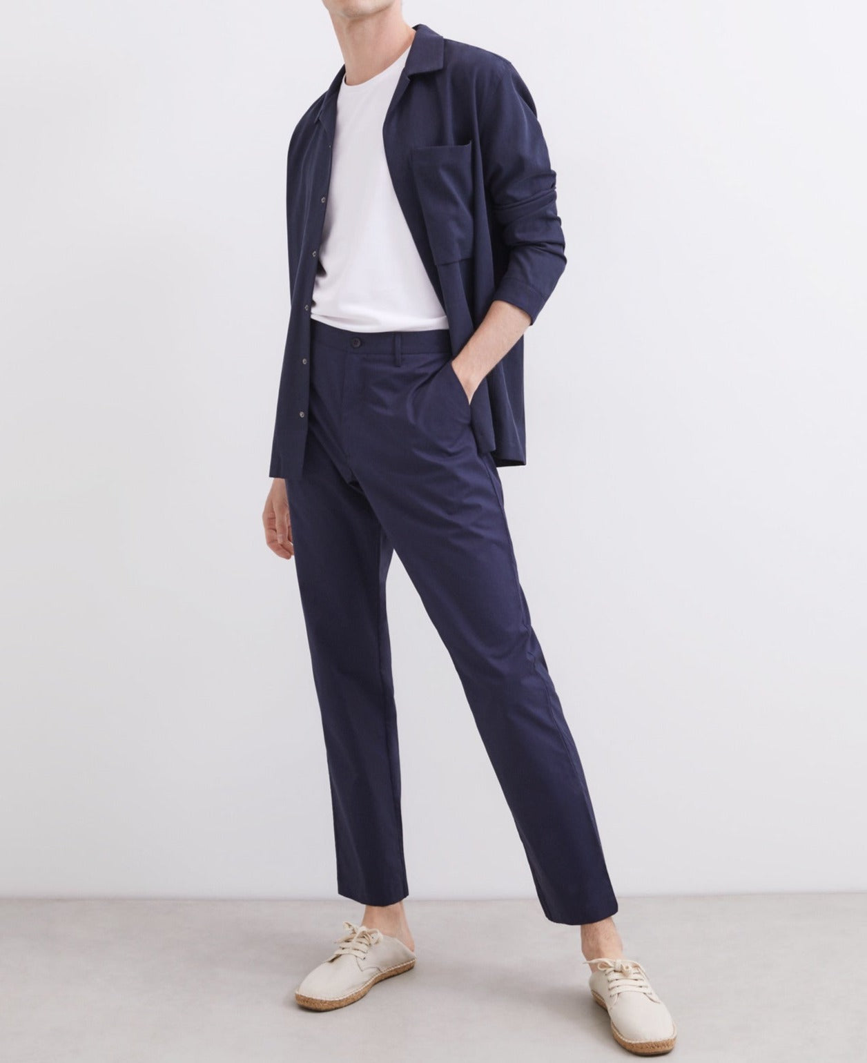Men Trousers | Navy Blue Blue Trousers In Cotton Poplin by Spanish designer Adolfo Dominguez