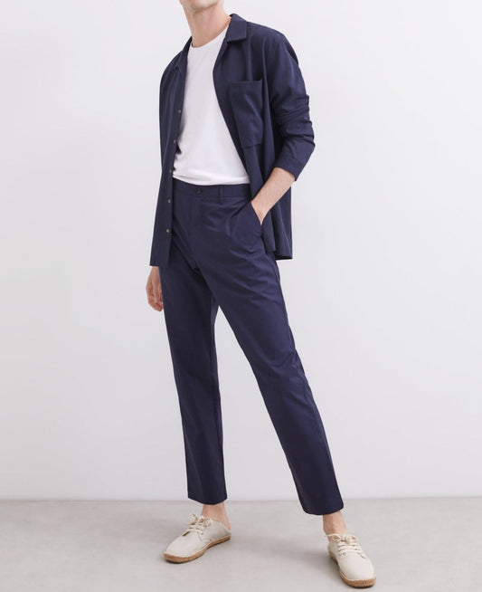 Men Trousers | Navy Blue Blue Trousers In Cotton Poplin by Spanish designer Adolfo Dominguez