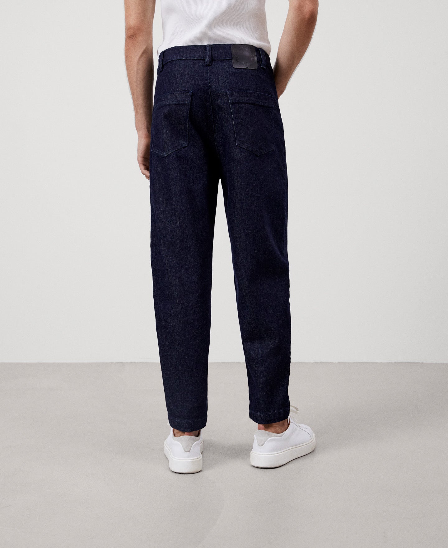 Men Jeans | Navy Blue Carrot Fit Trousers by Spanish designer Adolfo Dominguez