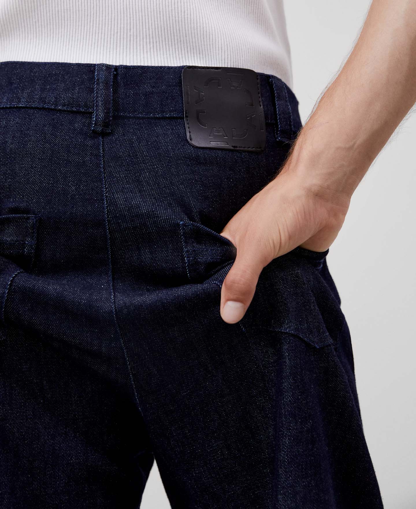 Men Jeans | Navy Blue Carrot Fit Trousers by Spanish designer Adolfo Dominguez