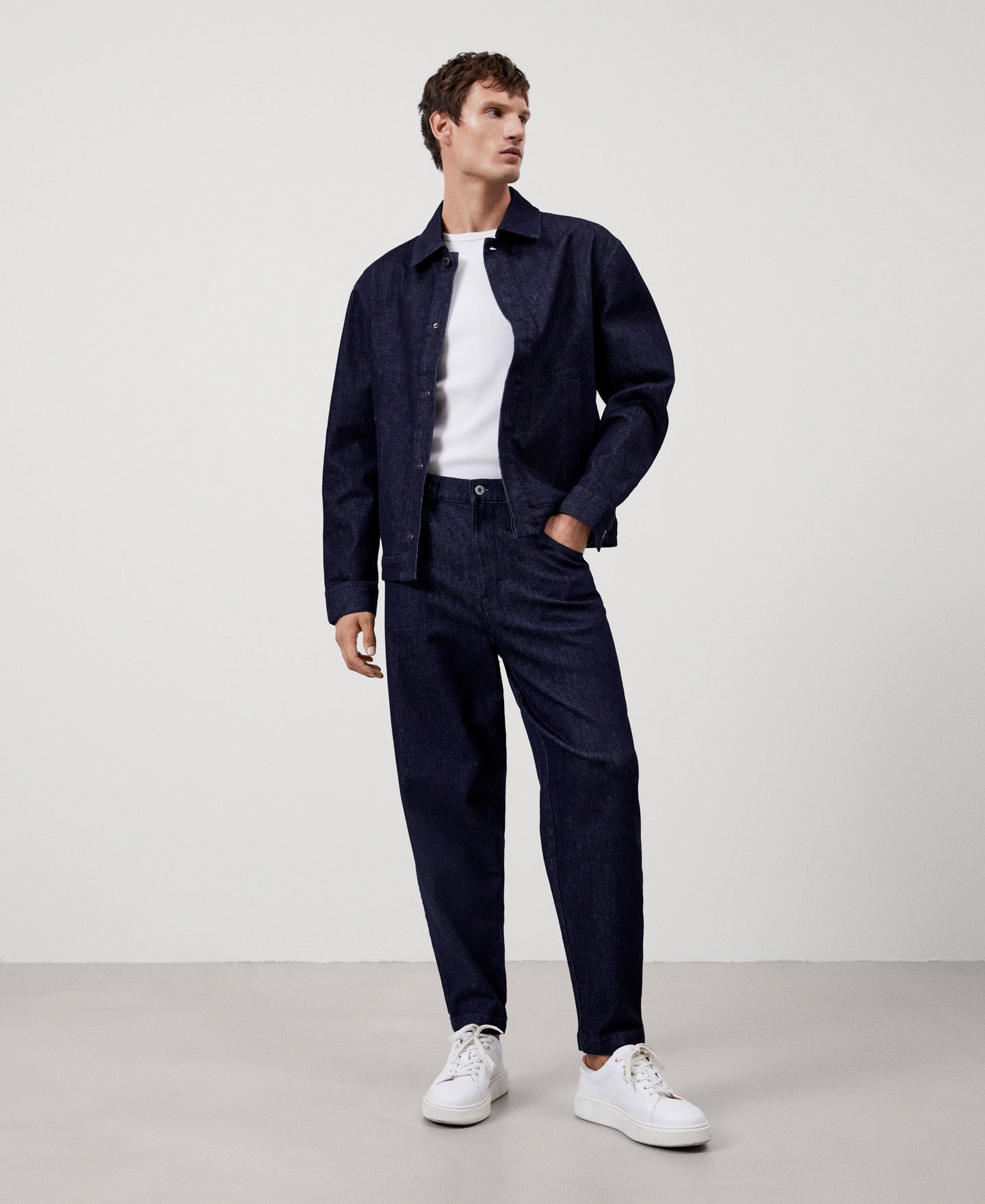 Men Jeans | Navy Blue Carrot Fit Trousers by Spanish designer Adolfo Dominguez