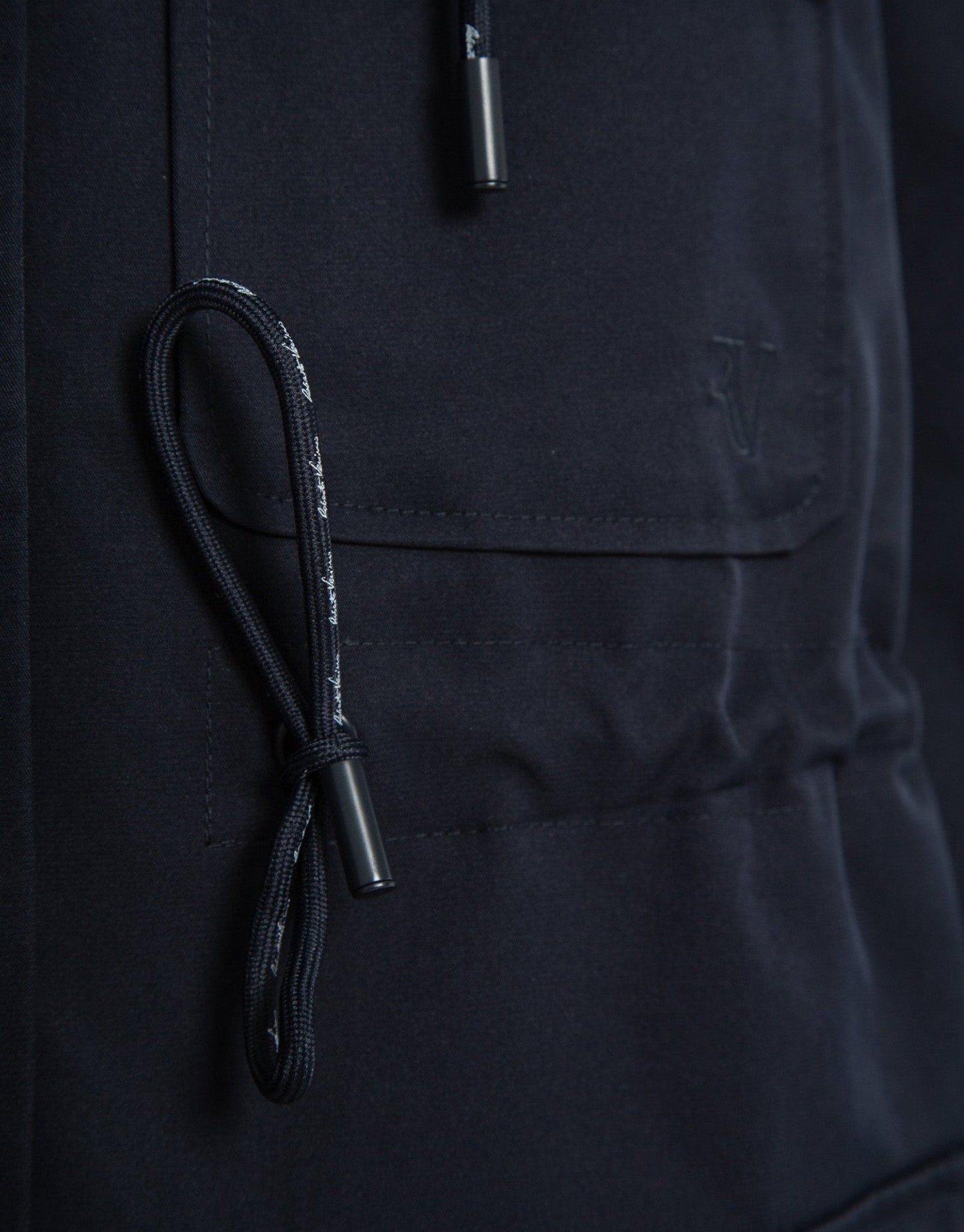 Outwear | Navy blue cinched - waist hooded trench coat by Spanish designer Roberto Verino