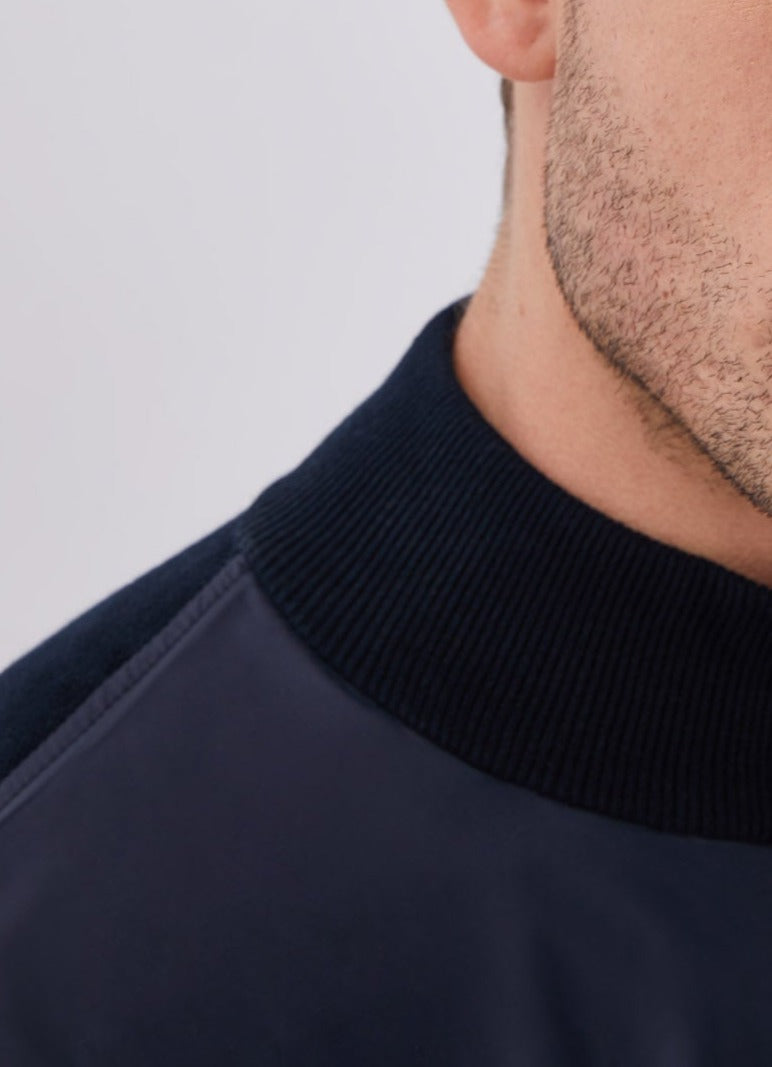 Men Knit Jacket | Navy Blue Cotton Cardigan With Perkins Collar by Spanish designer Adolfo Dominguez