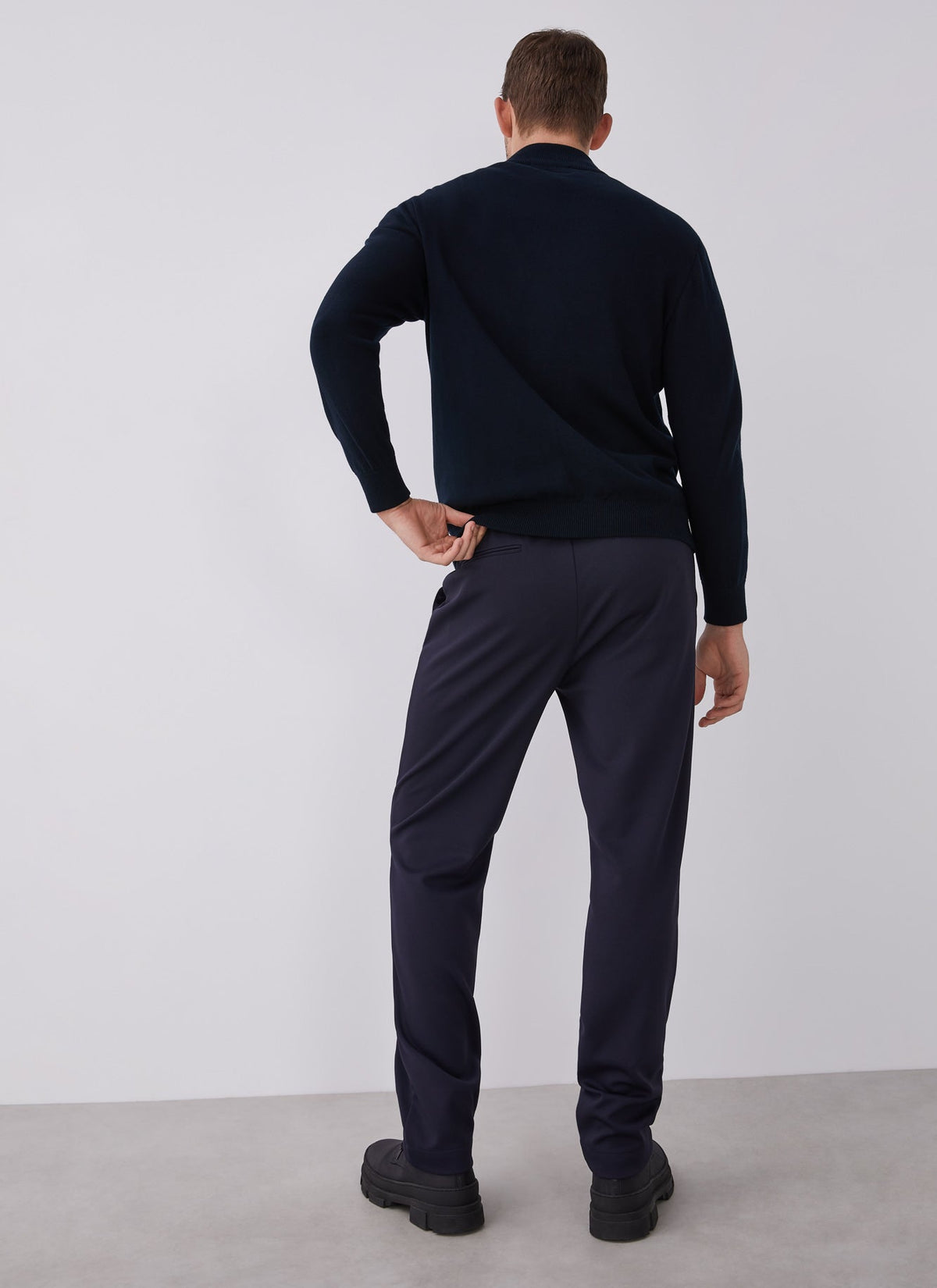 Men Knit Jacket | Navy Blue Cotton Cardigan With Perkins Collar by Spanish designer Adolfo Dominguez