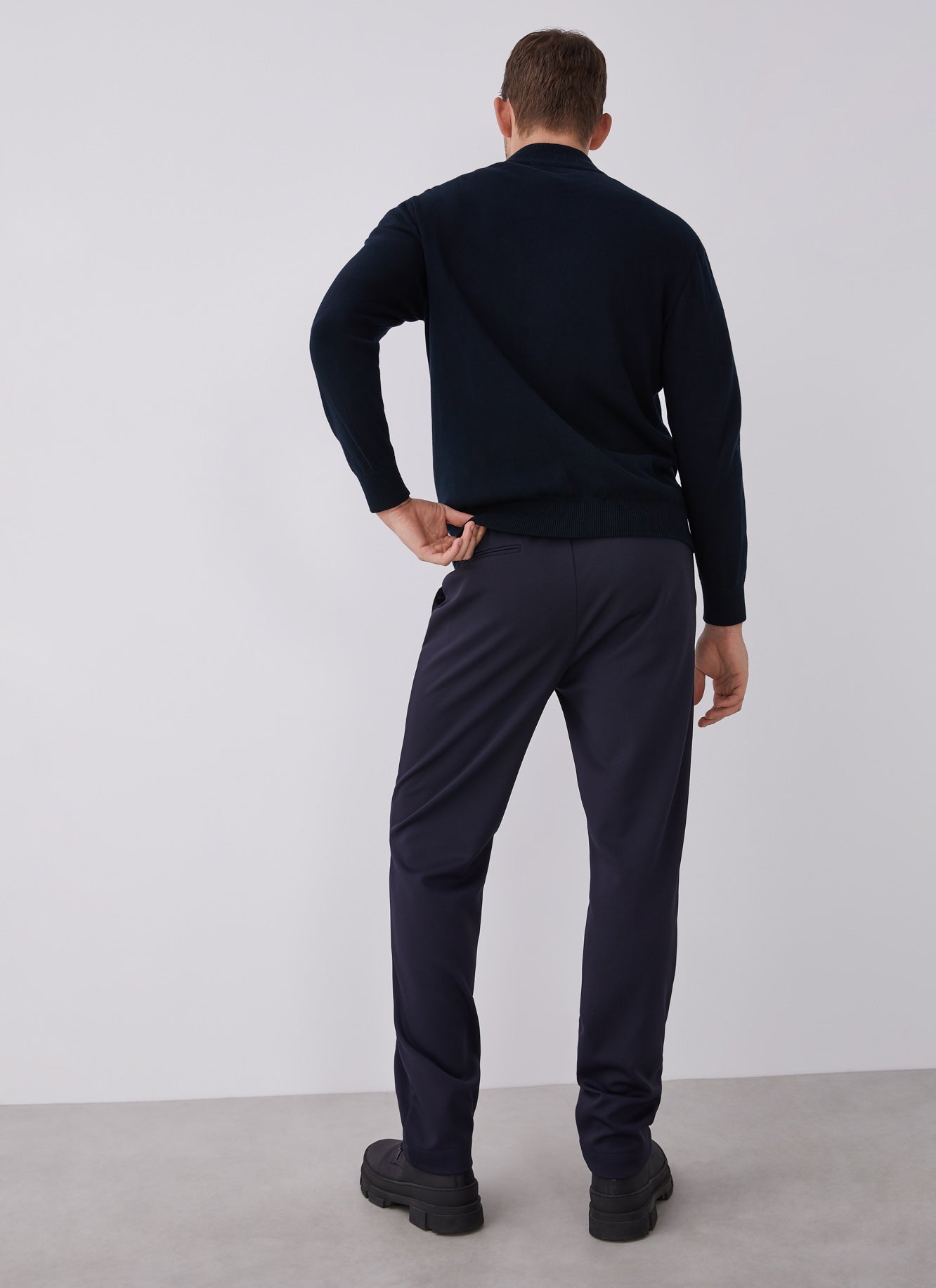 Men Knit Jacket | Navy Blue Cotton Cardigan With Perkins Collar by Spanish designer Adolfo Dominguez