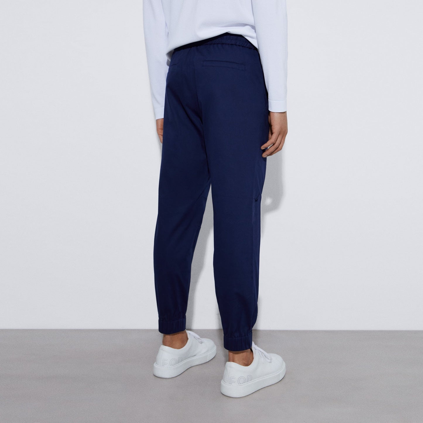 Men Trousers | Navy Blue Cotton Jogger Pants by Spanish designer Adolfo Dominguez