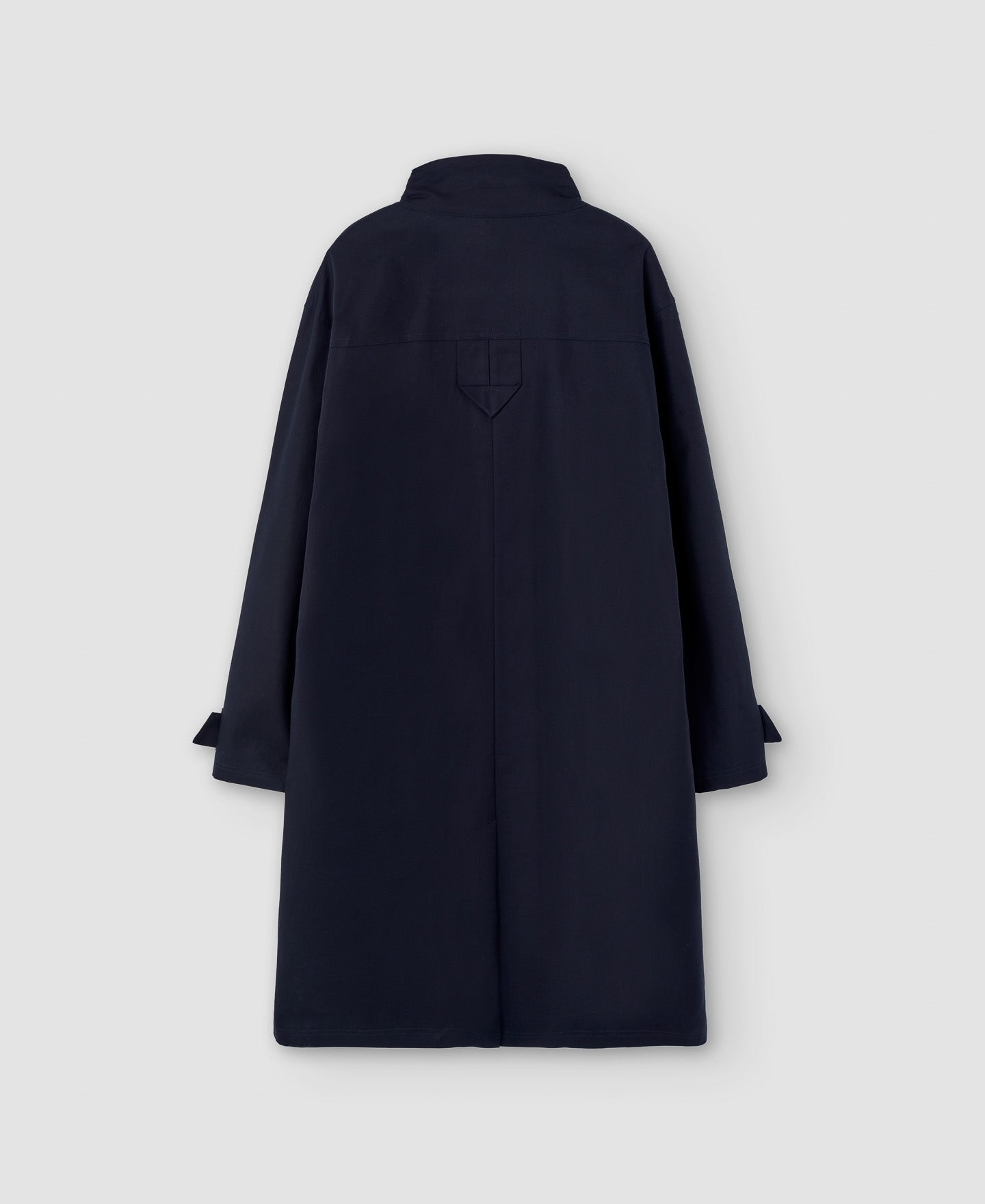 Men Long Jacket | Navy Blue Cotton Mao Collar Parka by Spanish designer Adolfo Dominguez