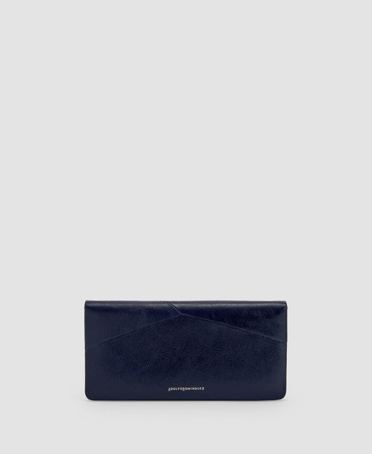 Women Wallet | Navy Blue Cracked Leather Large Wallet by Spanish designer Adolfo Dominguez
