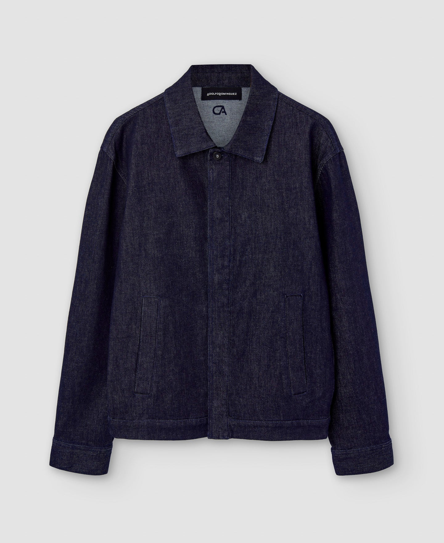 Men Jacket | Navy Blue Demin Overshirt In Recycled Materials by Spanish designer Adolfo Dominguez