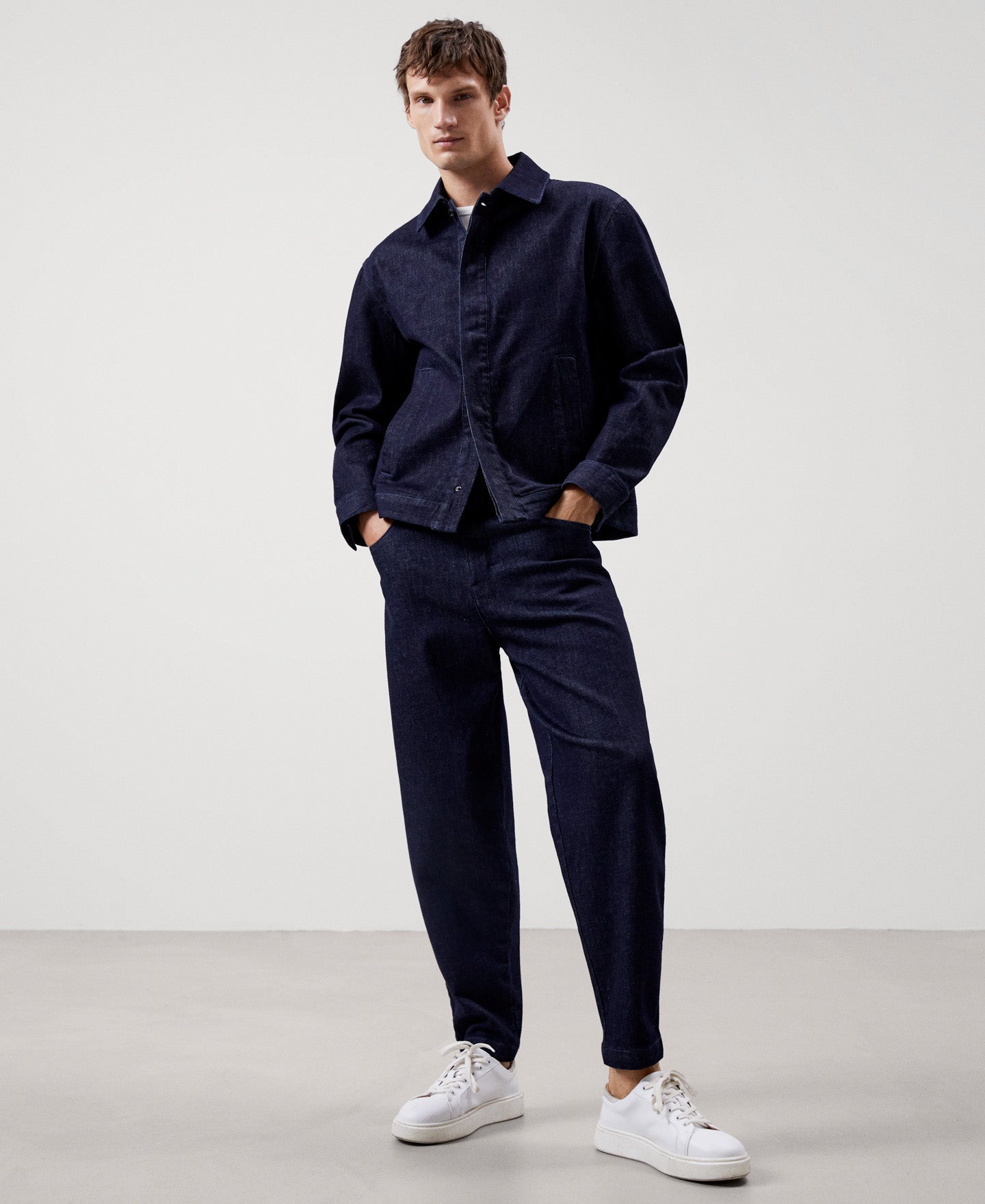 Men Jacket | Navy Blue Demin Overshirt In Recycled Materials by Spanish designer Adolfo Dominguez