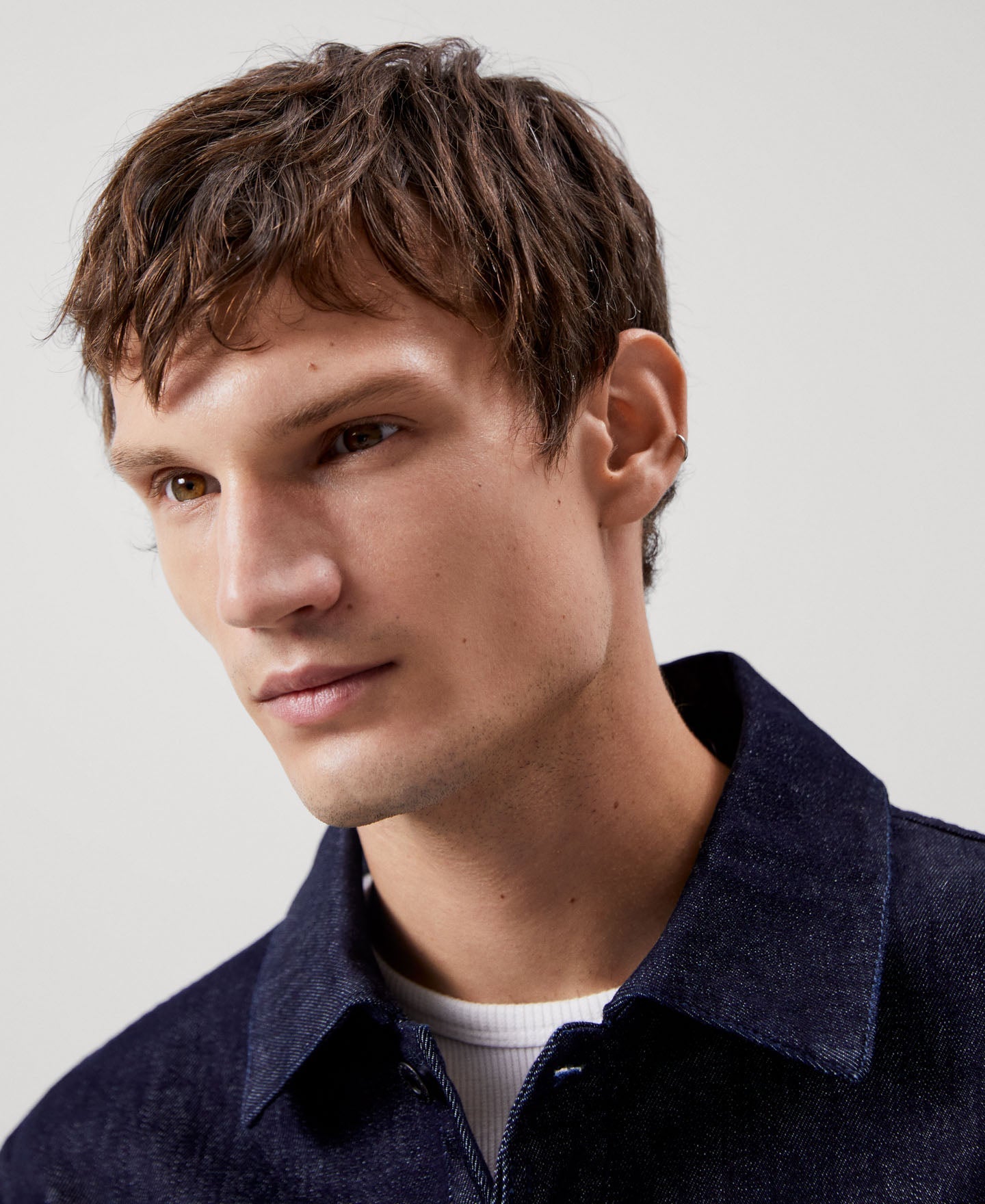 Men Jacket | Navy Blue Demin Overshirt In Recycled Materials by Spanish designer Adolfo Dominguez