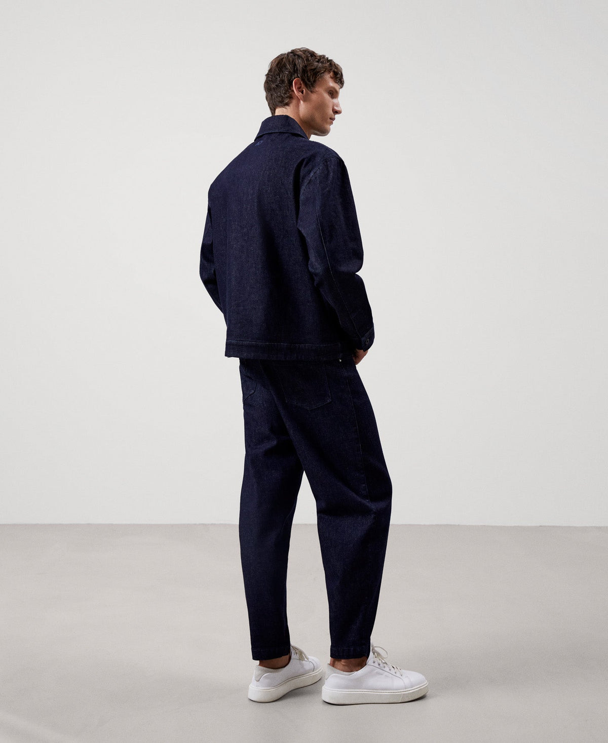 Men Jacket | Navy Blue Demin Overshirt In Recycled Materials by Spanish designer Adolfo Dominguez