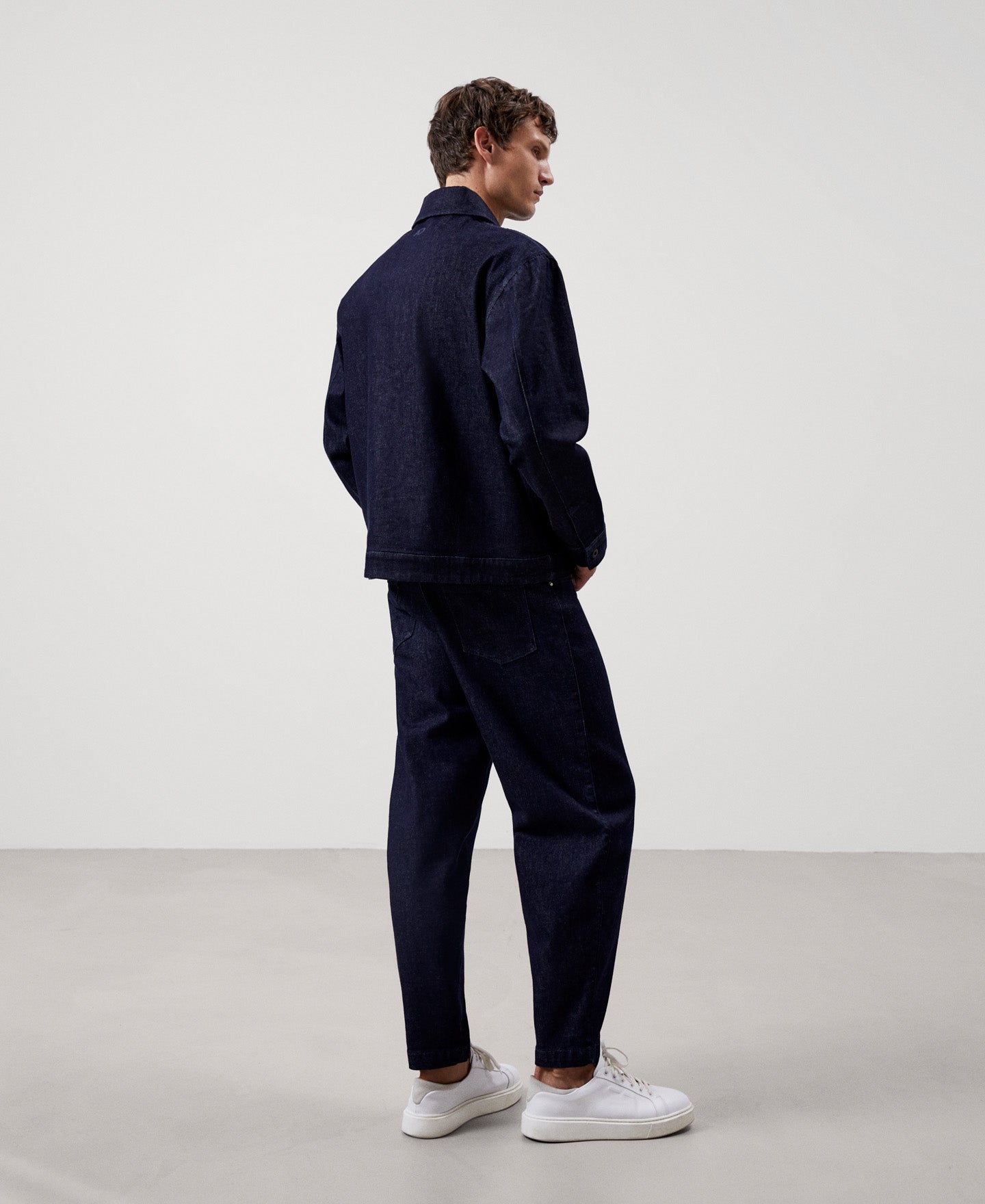 Men Jacket | Navy Blue Demin Overshirt In Recycled Materials by Spanish designer Adolfo Dominguez