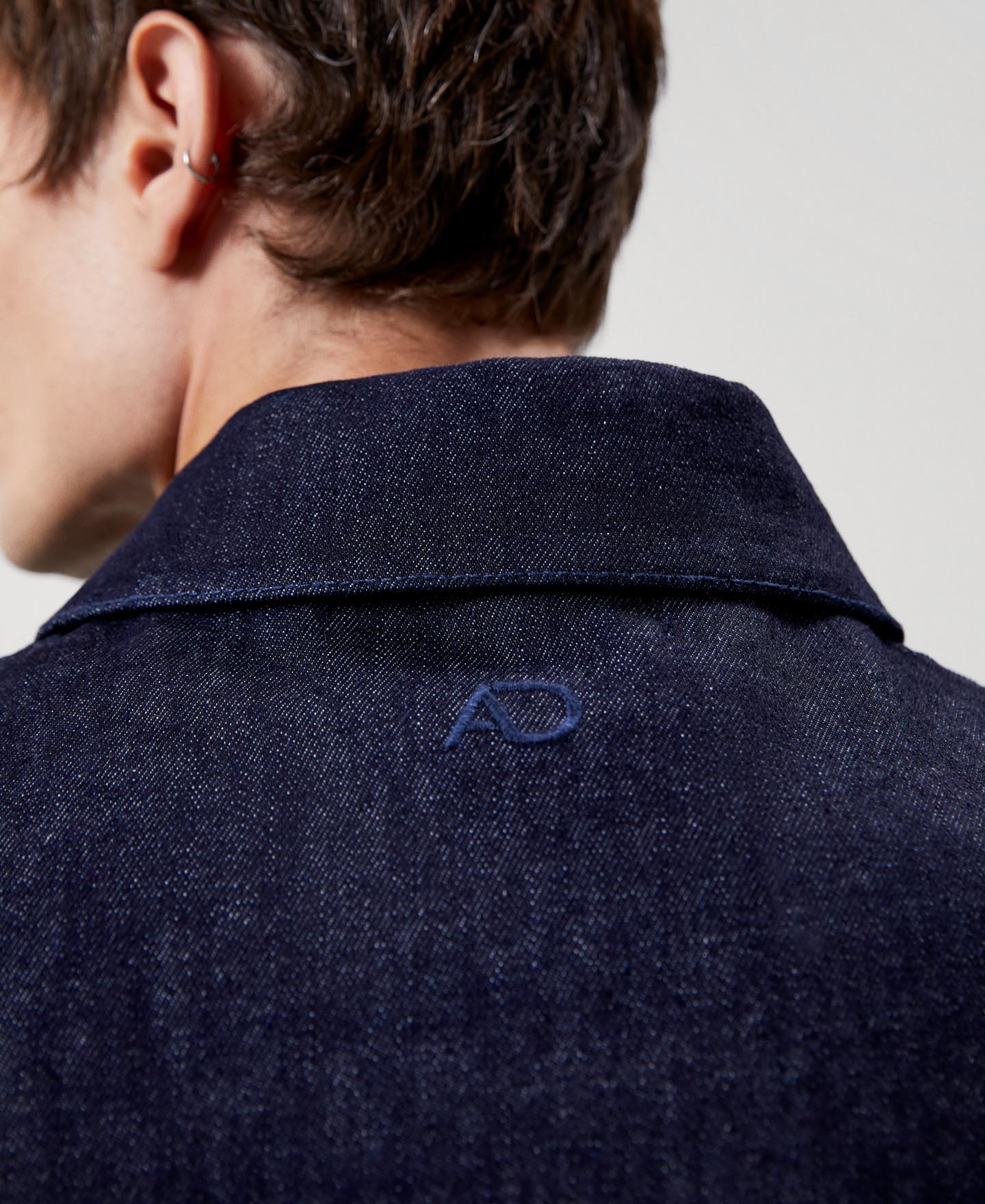 Men Jacket | Navy Blue Demin Overshirt In Recycled Materials by Spanish designer Adolfo Dominguez