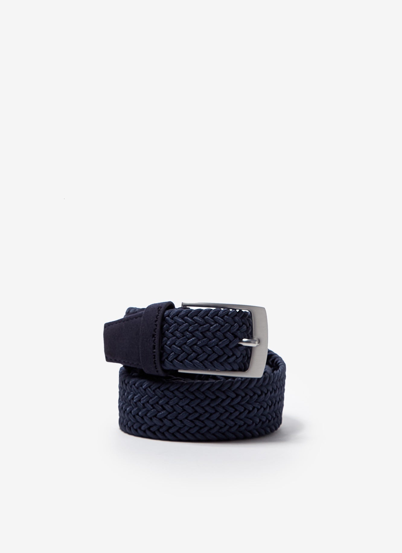 Men Belt | Navy Blue Elastic Braided Belt by Spanish designer Adolfo Dominguez