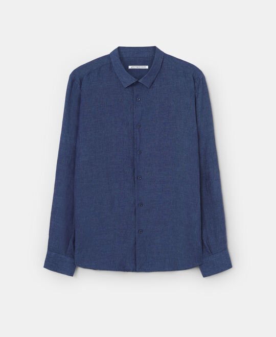 Men Shirt | Navy Blue Linen Shirt by Spanish designer Adolfo Dominguez