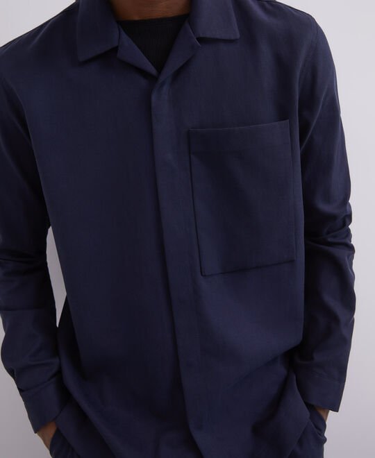Men Shirt | Navy Blue Lyocell And Cotton Twill Overshirt by Spanish designer Adolfo Dominguez